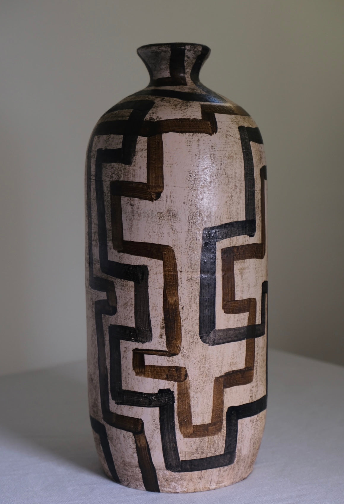 “Grid Line” Cream Abstract Studio Pottery Vase