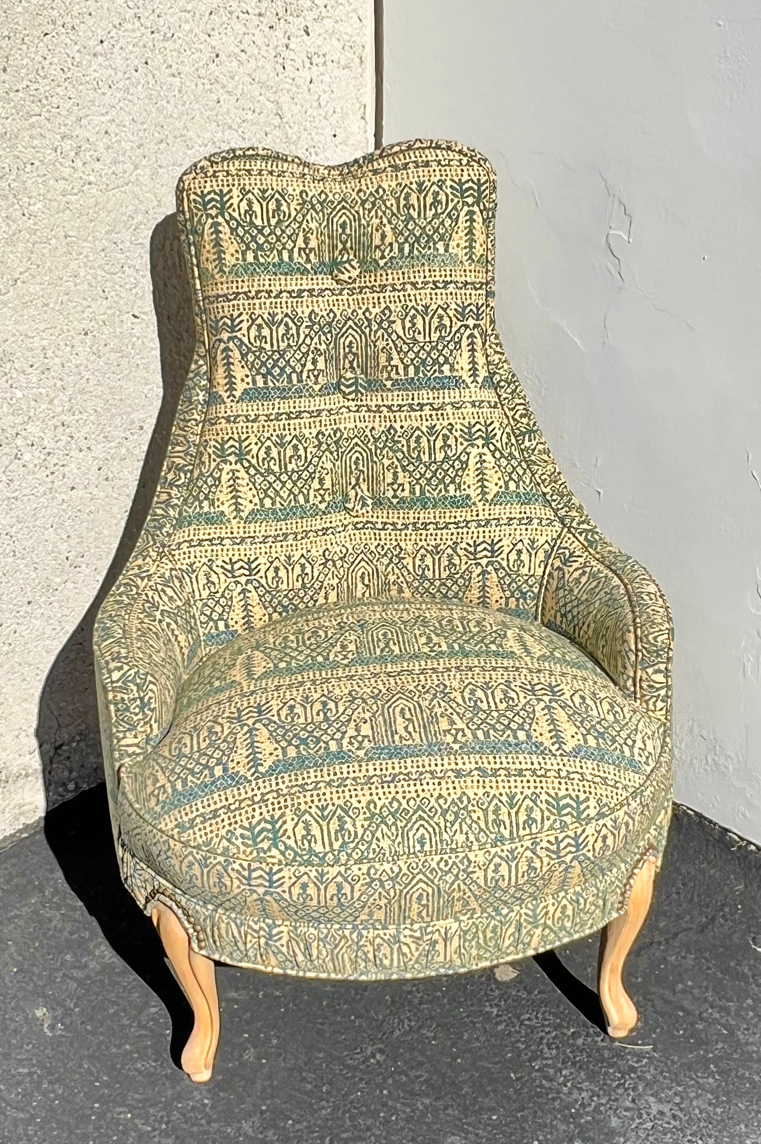 1970s Mid-Century Regency Batik Fabric Chairs (Pair)(Vintage)