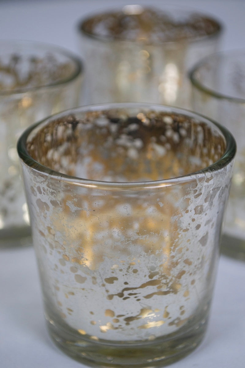 Vintage Gold Mercury Glass Candle Holders (Set of 6)