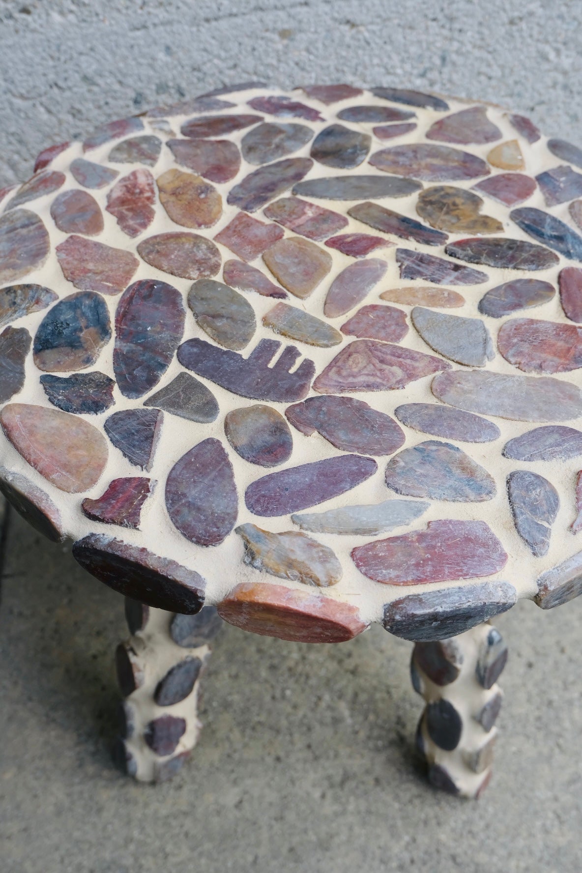 Hand tiled Stone Side Table (Red/Cream)