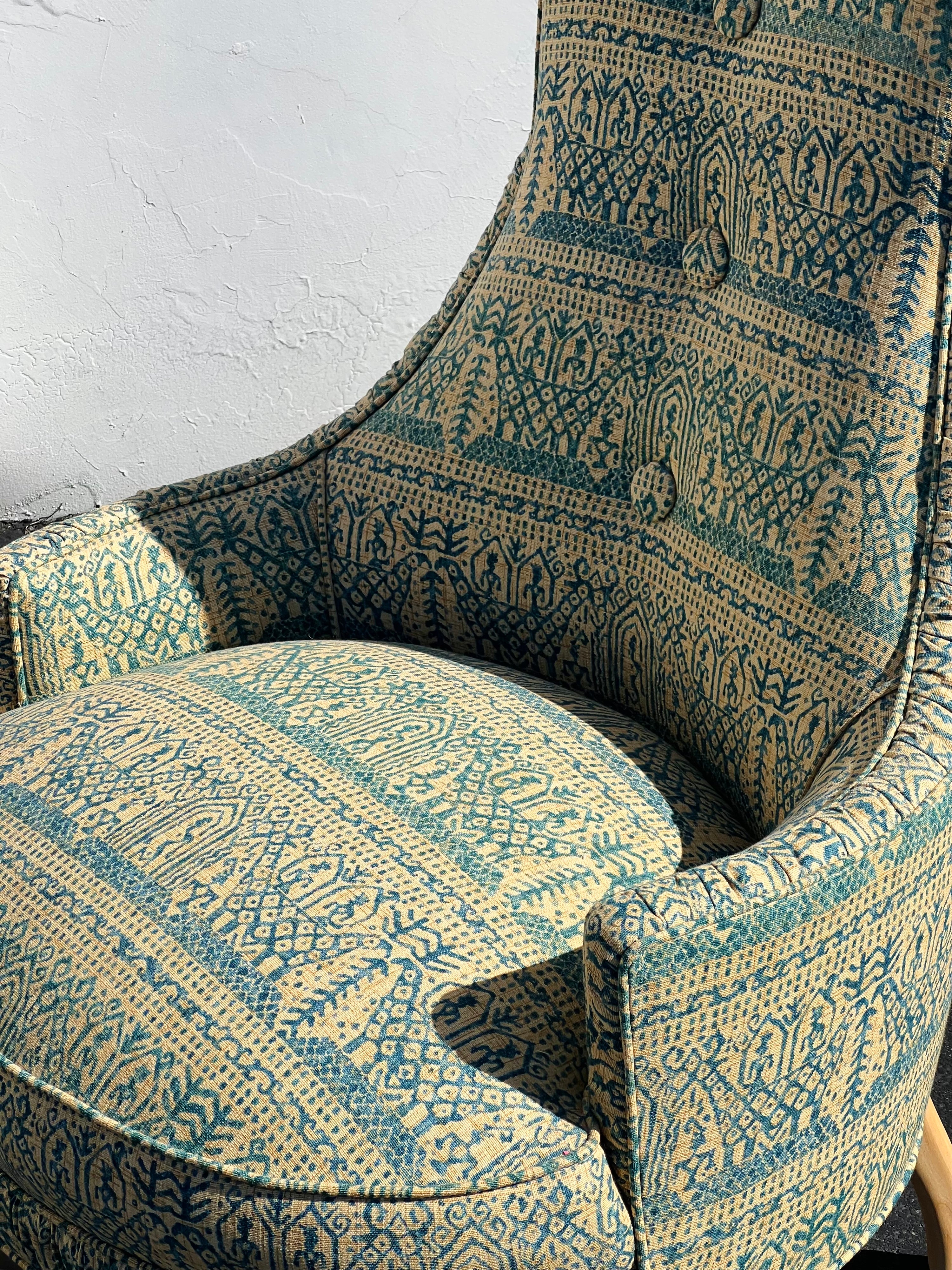 1970s Mid-Century Regency Batik Fabric Chairs (Pair)(Vintage)