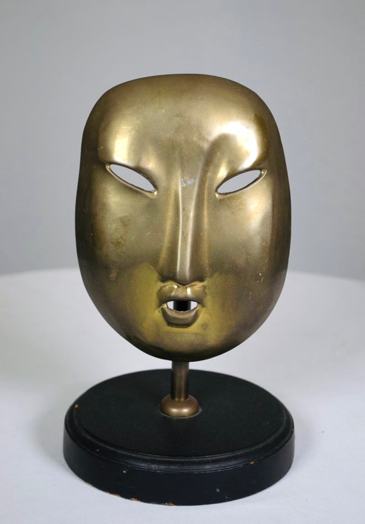 Indian Brass Mask on Pedestal (Vintage