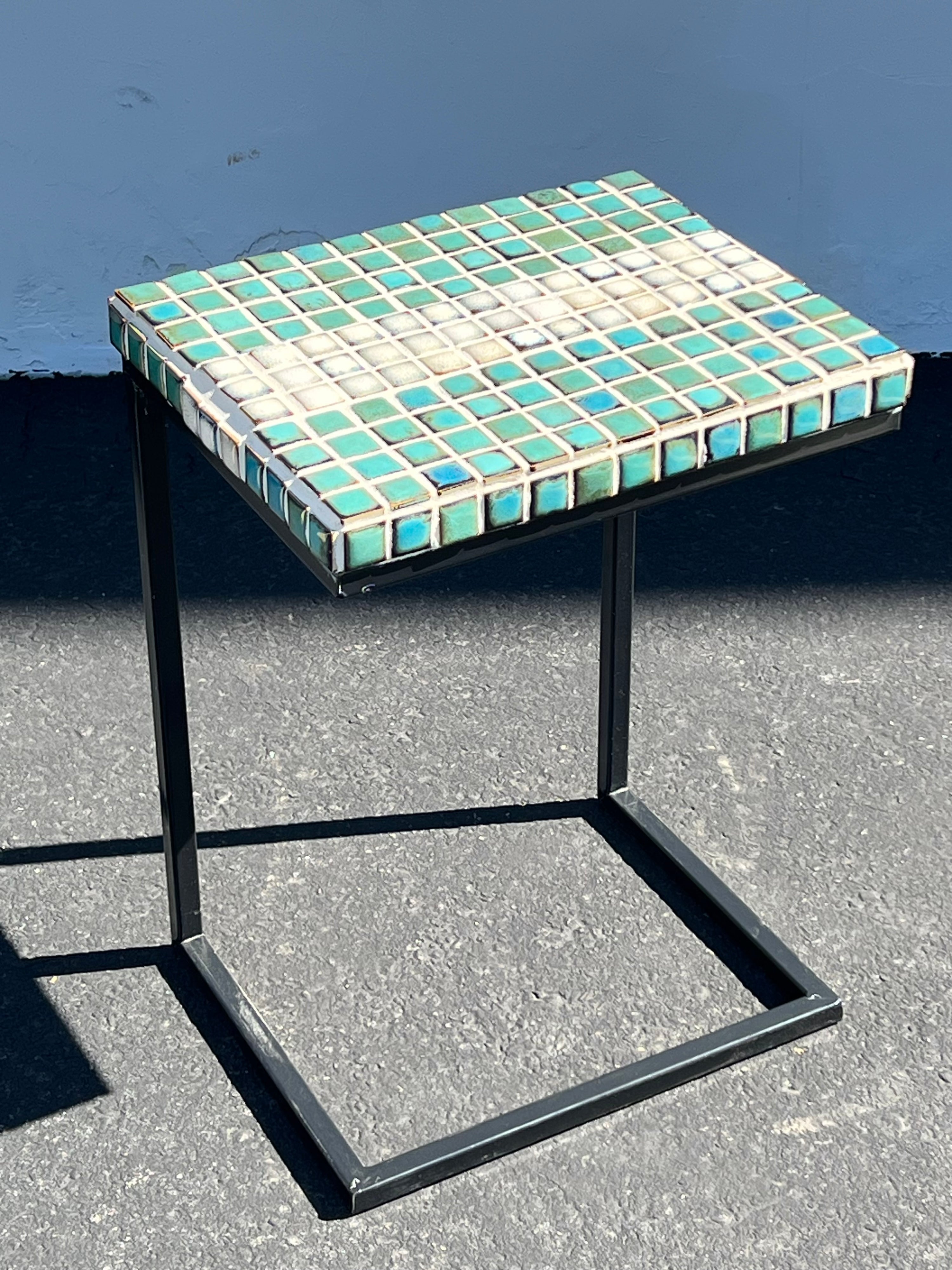 Hand Tiled Turquoise Side Table