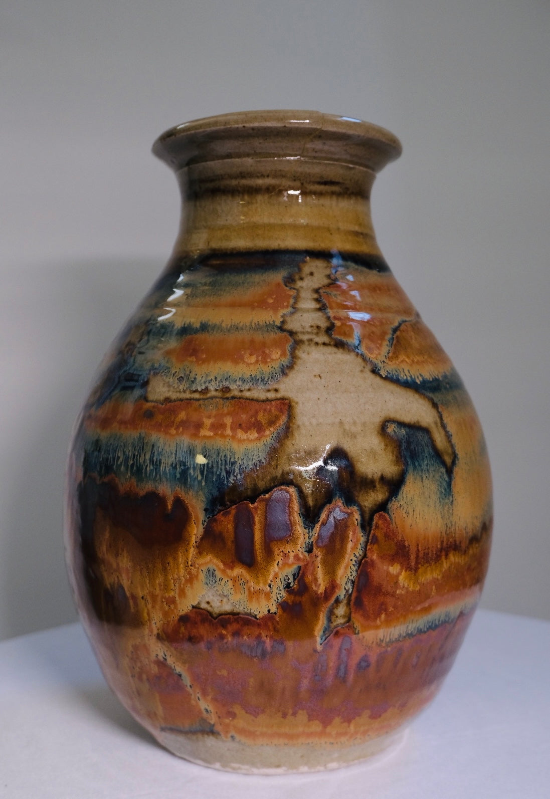 “Curtis Scott” Sunset Raku Stoneware Vase (Vintage)
