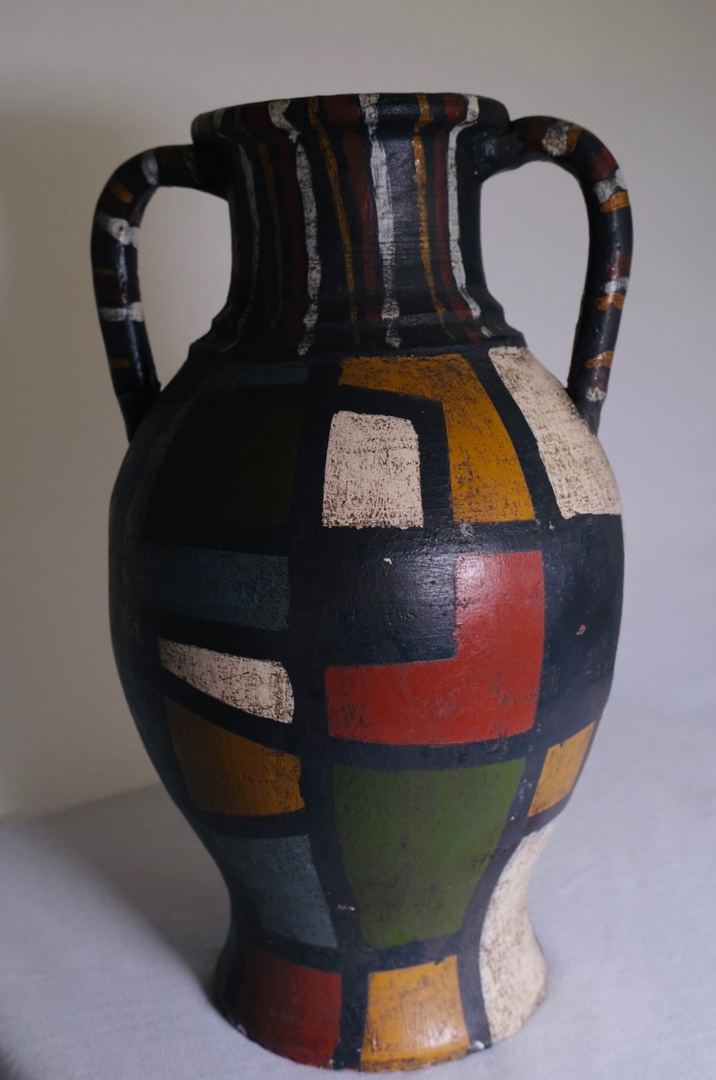 Grecian Inspired Abstract Retro Studio Pottery Large Vase