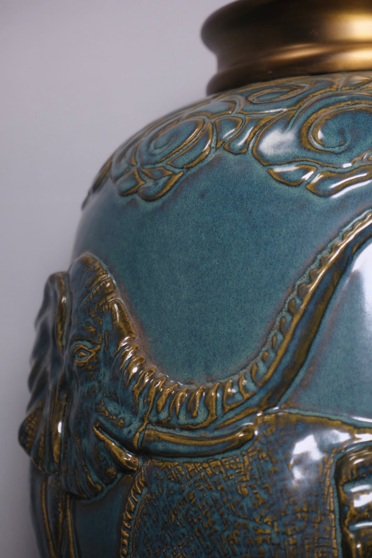 Turquoise Glaze Elephant Extra Large Table Lamp (Vintage)