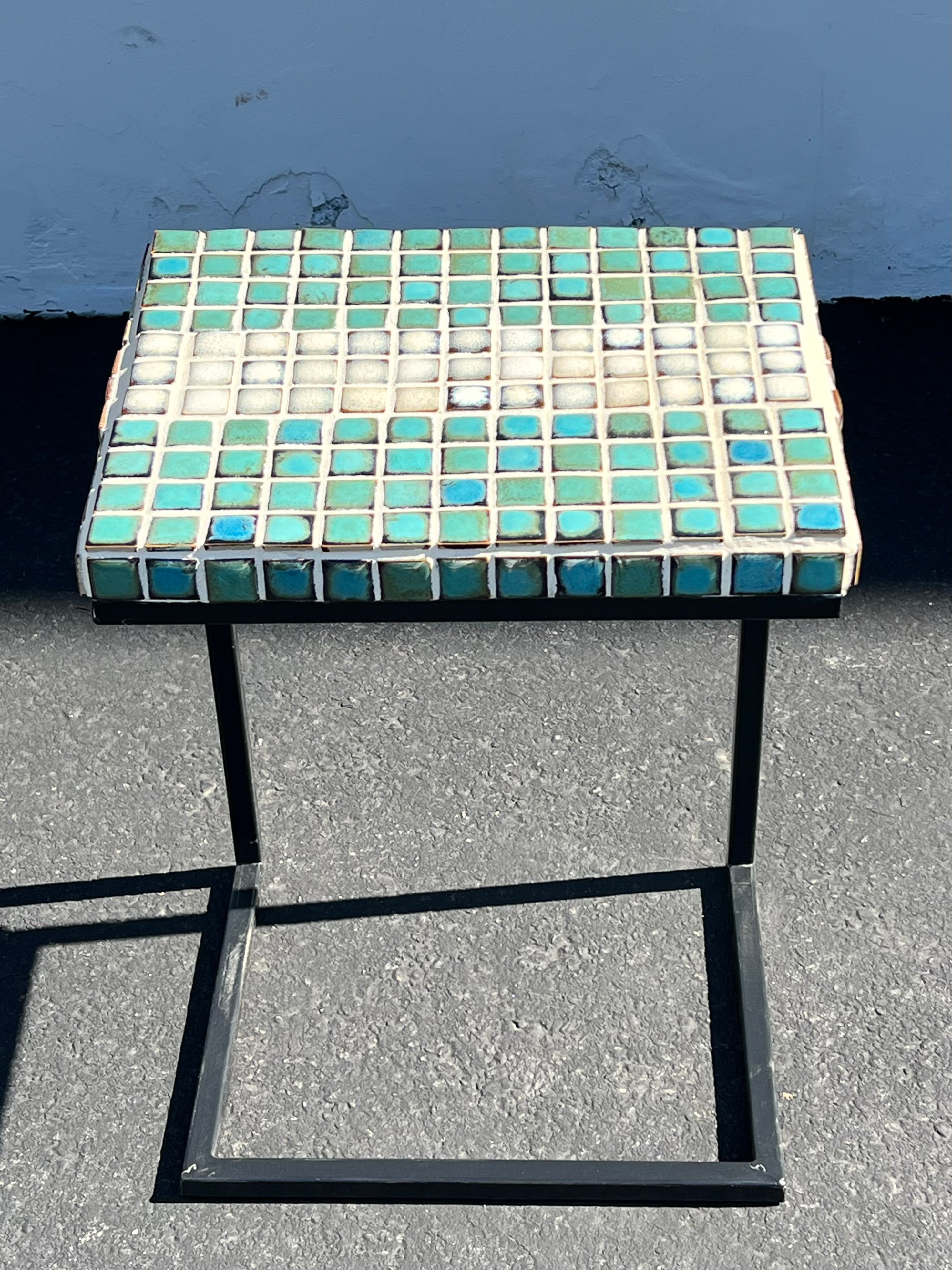 Hand Tiled Turquoise Side Table