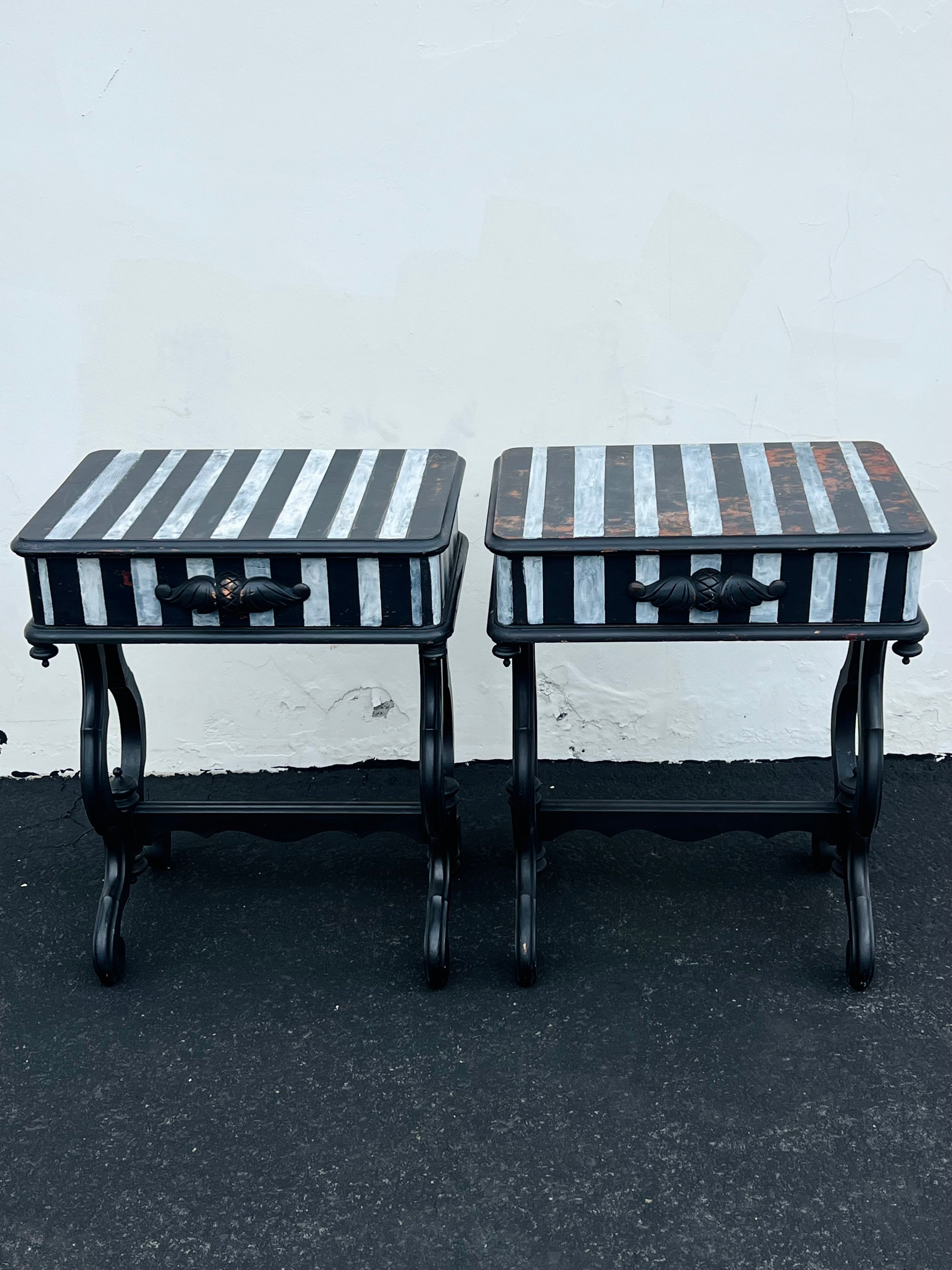 Antique Striped Side Tables (Vintage)(Pair)
