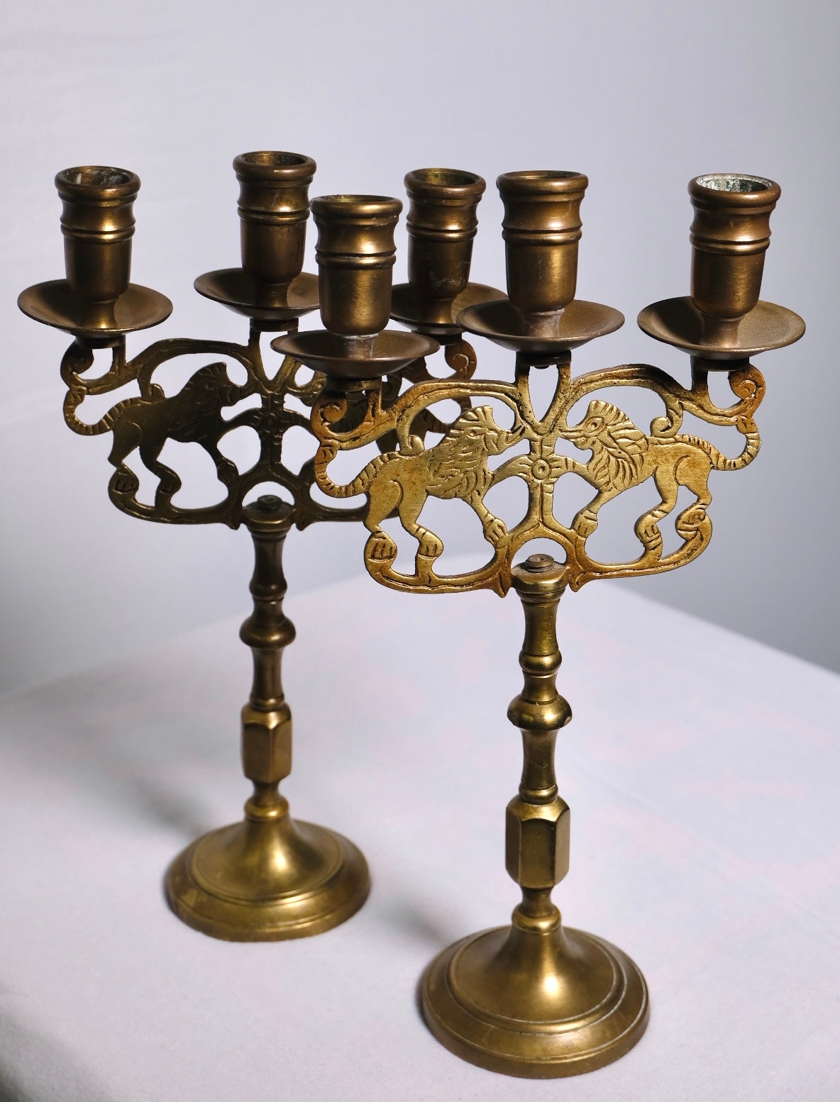 Antique Polish Brass Shabbat Candelabra (Pair/Antique)