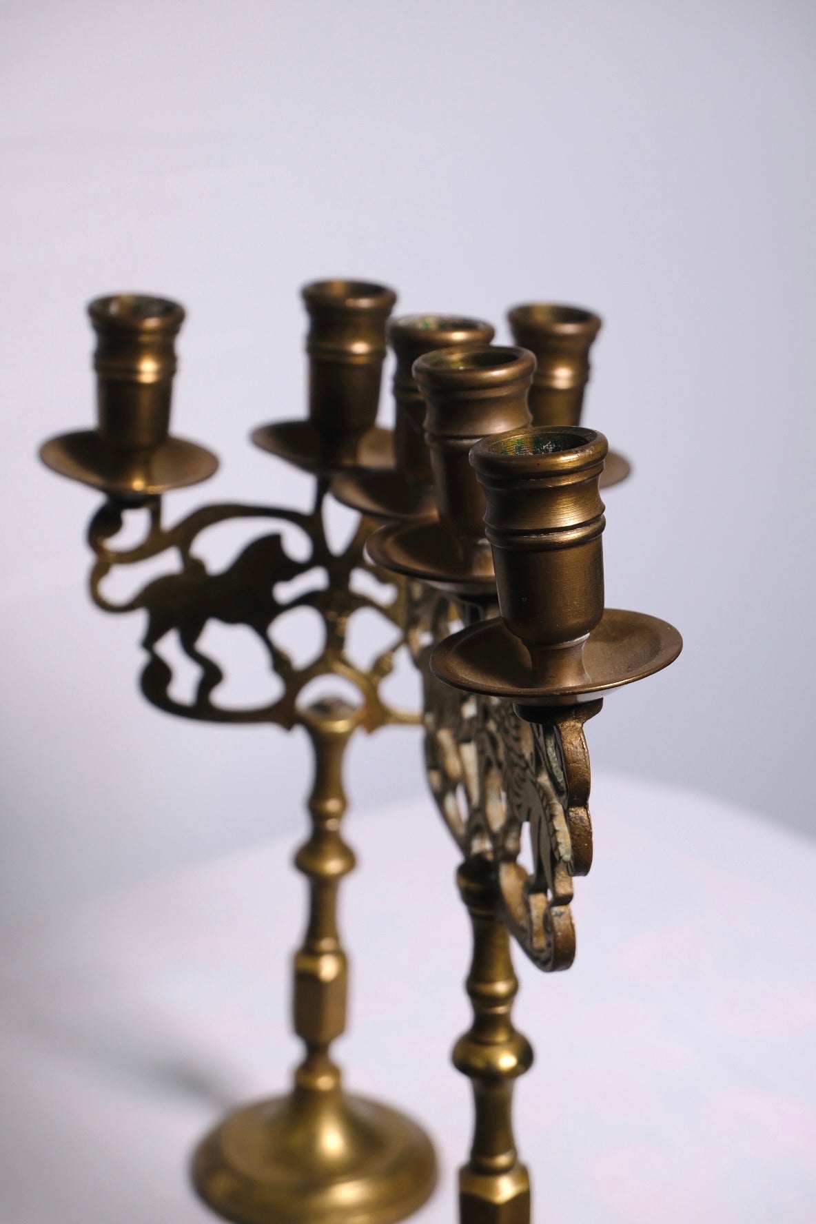 Antique Polish Brass Shabbat Candelabra (Pair/Antique)