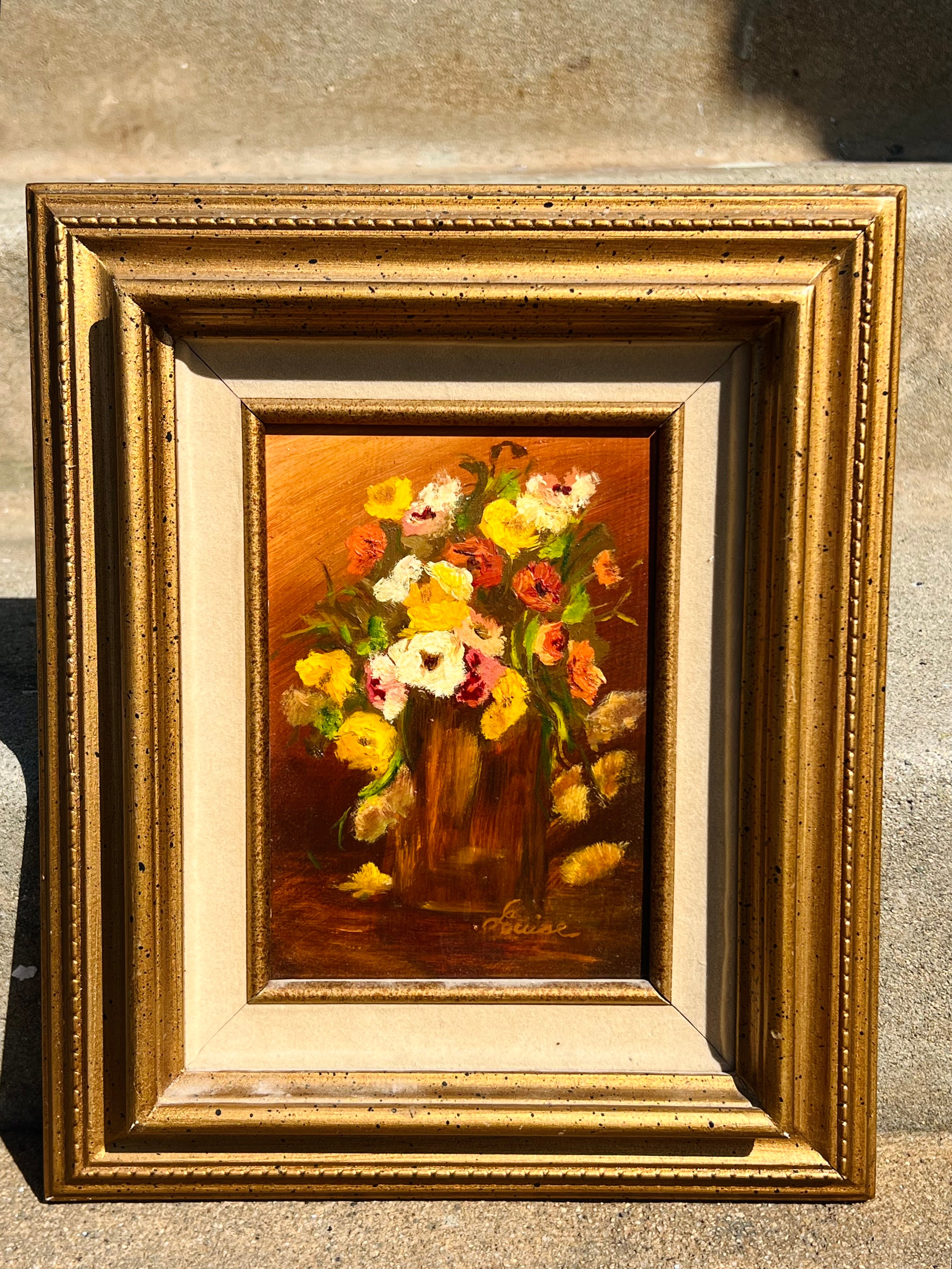 Floral Framed Oil Painting Made In Mexico (Vintage)