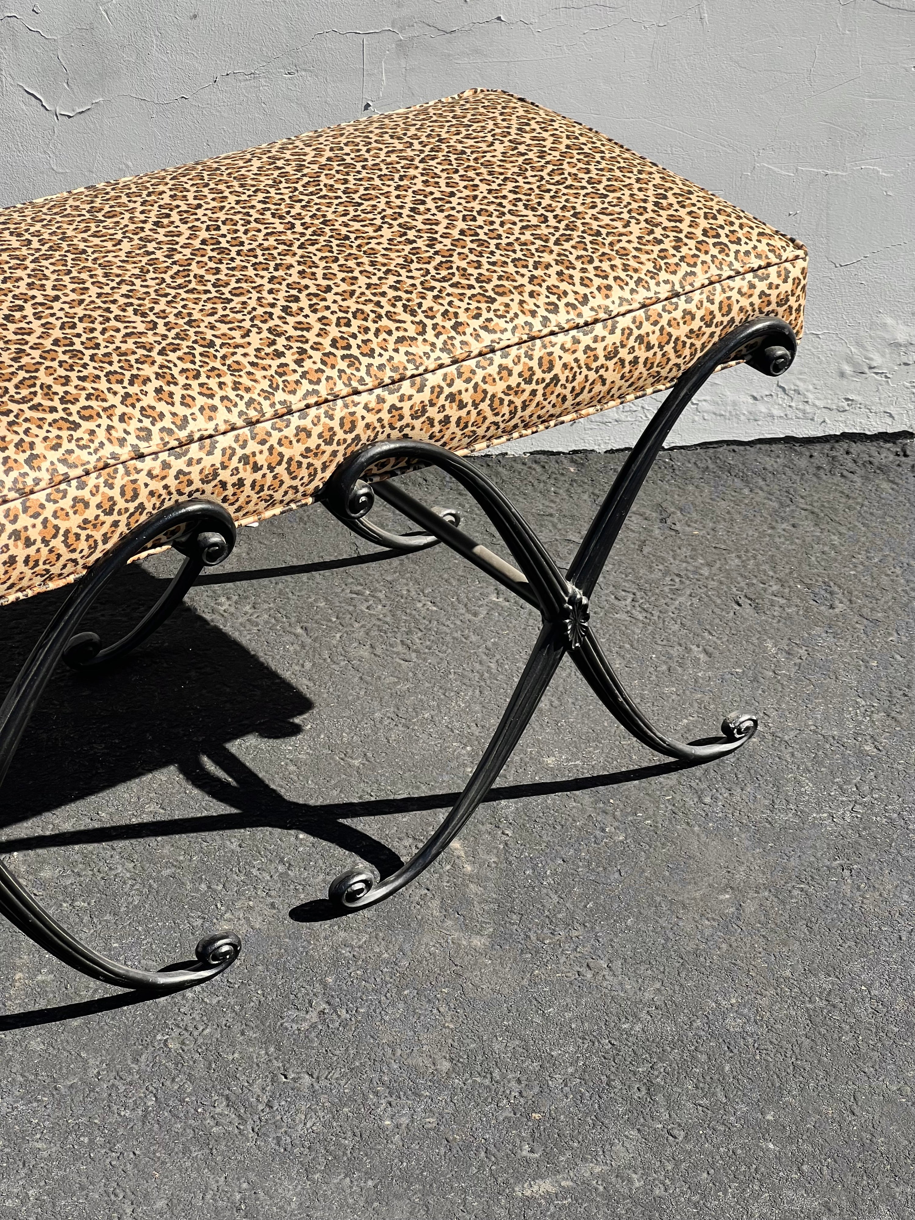 Cheetah Print Wrought Iron Bench (Vintage)