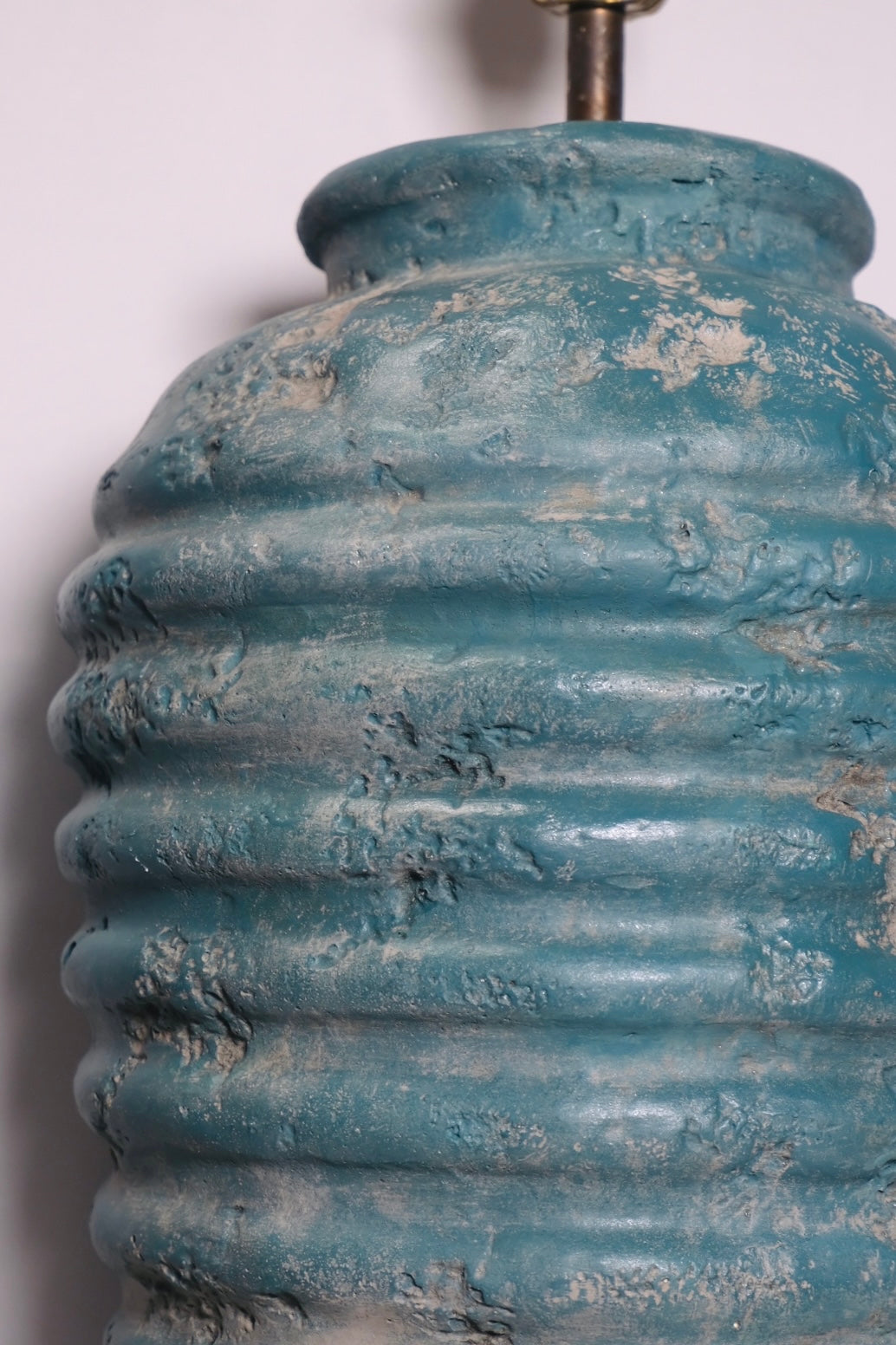 Large Ribbed Turquoise Italian Stoneware Lamp