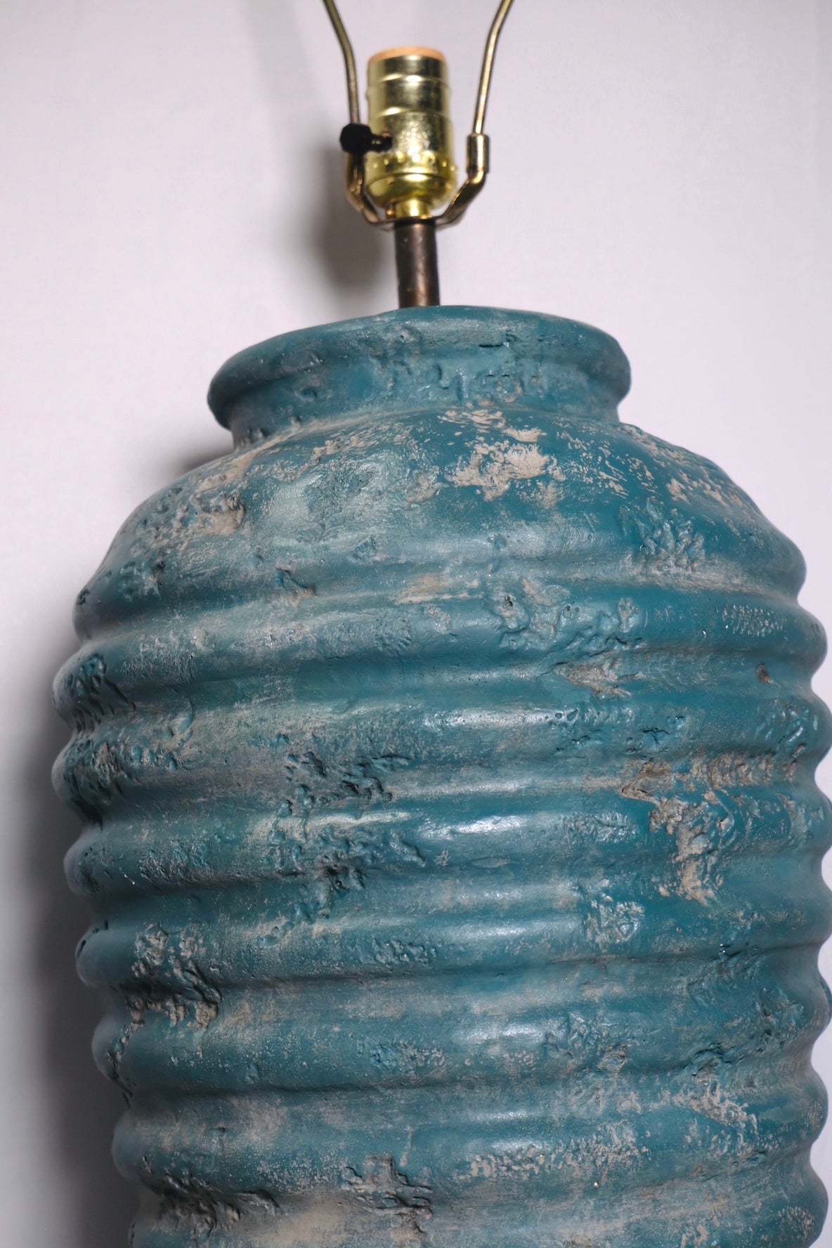 Large Ribbed Turquoise Italian Stoneware Lamp
