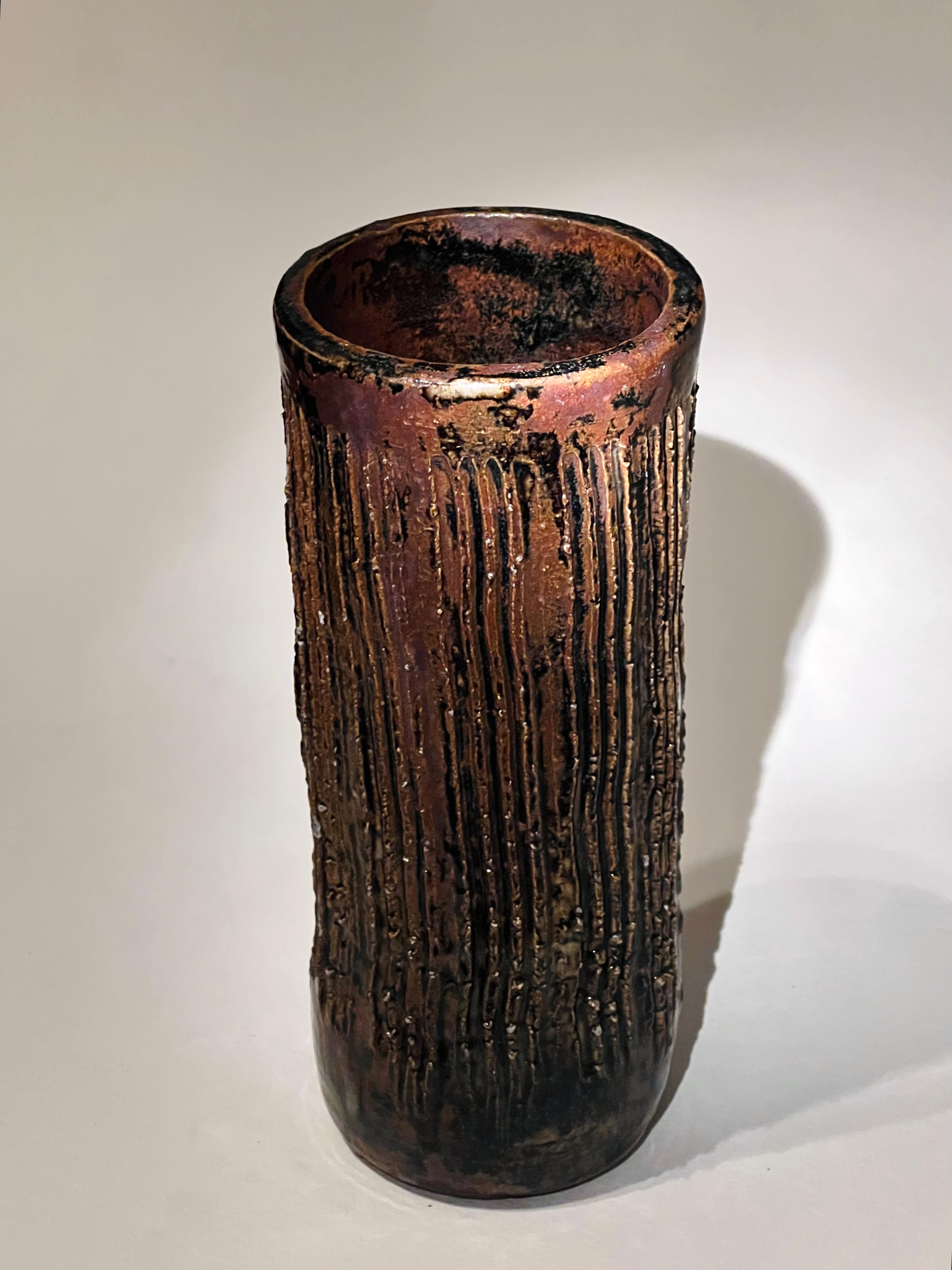 Etched Brown Tall Studio Vase (Vintage)