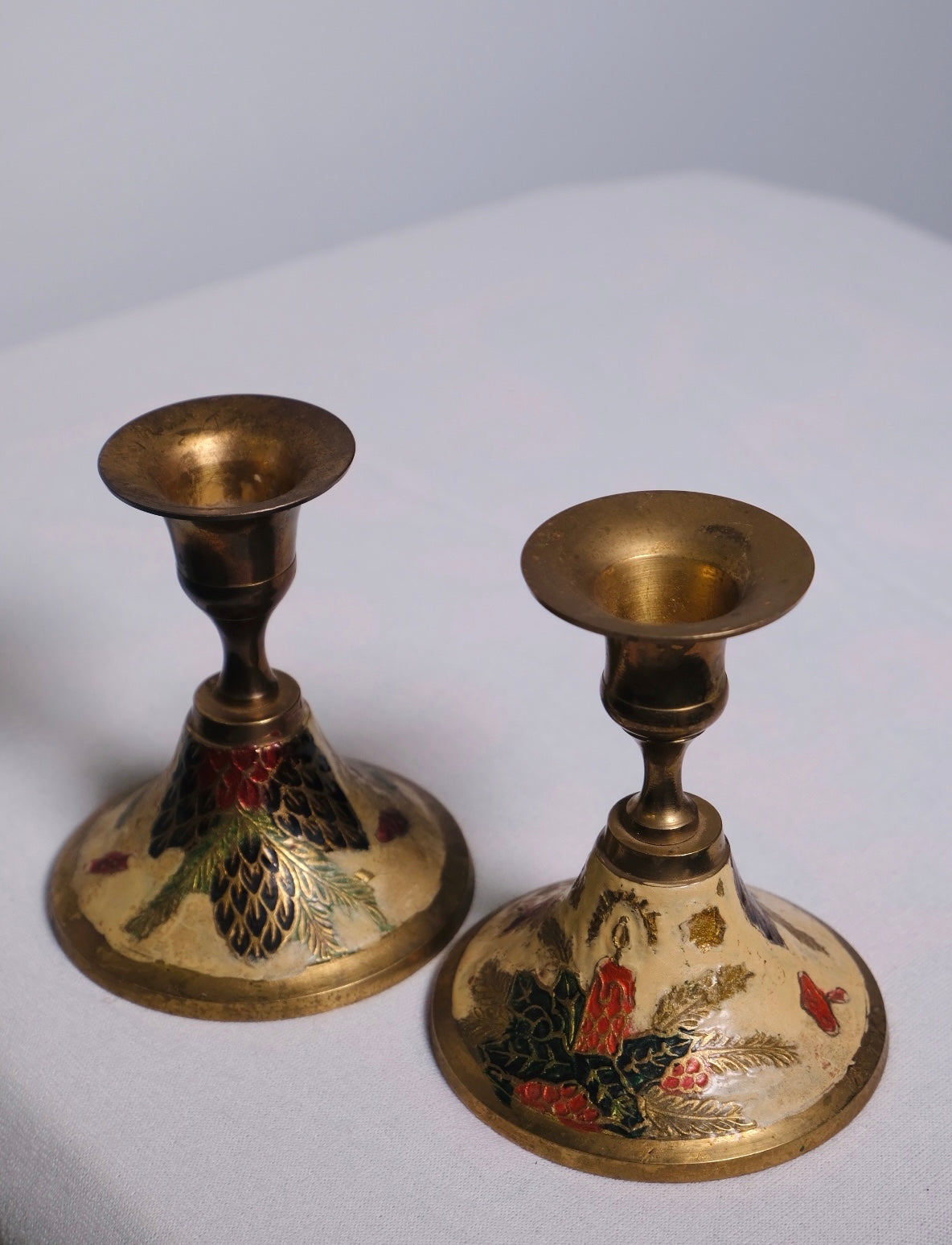 Vintage Christmas Brass Candle Holders