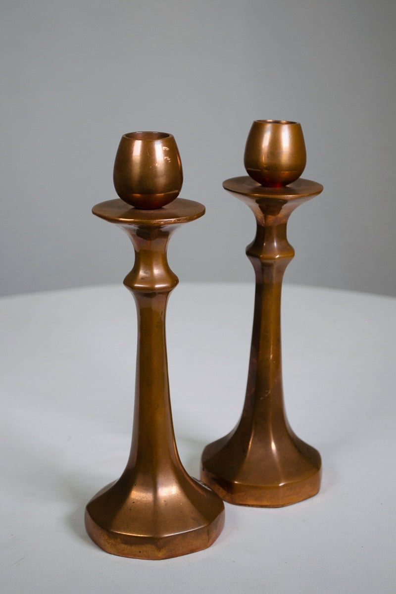 Brass Copper French Finished Candlesticks (Pair)(Vintage)