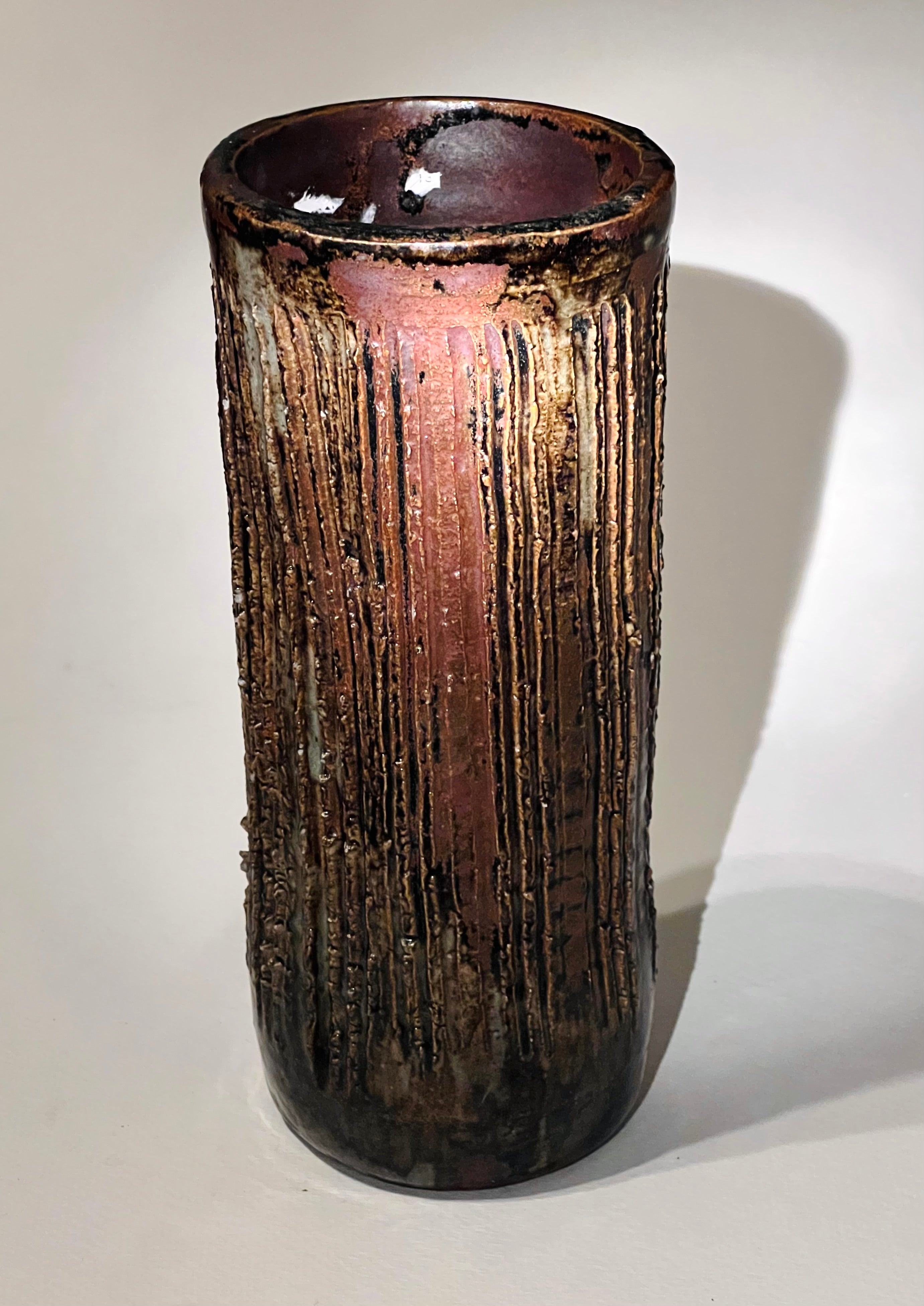 Etched Brown Tall Studio Vase (Vintage)