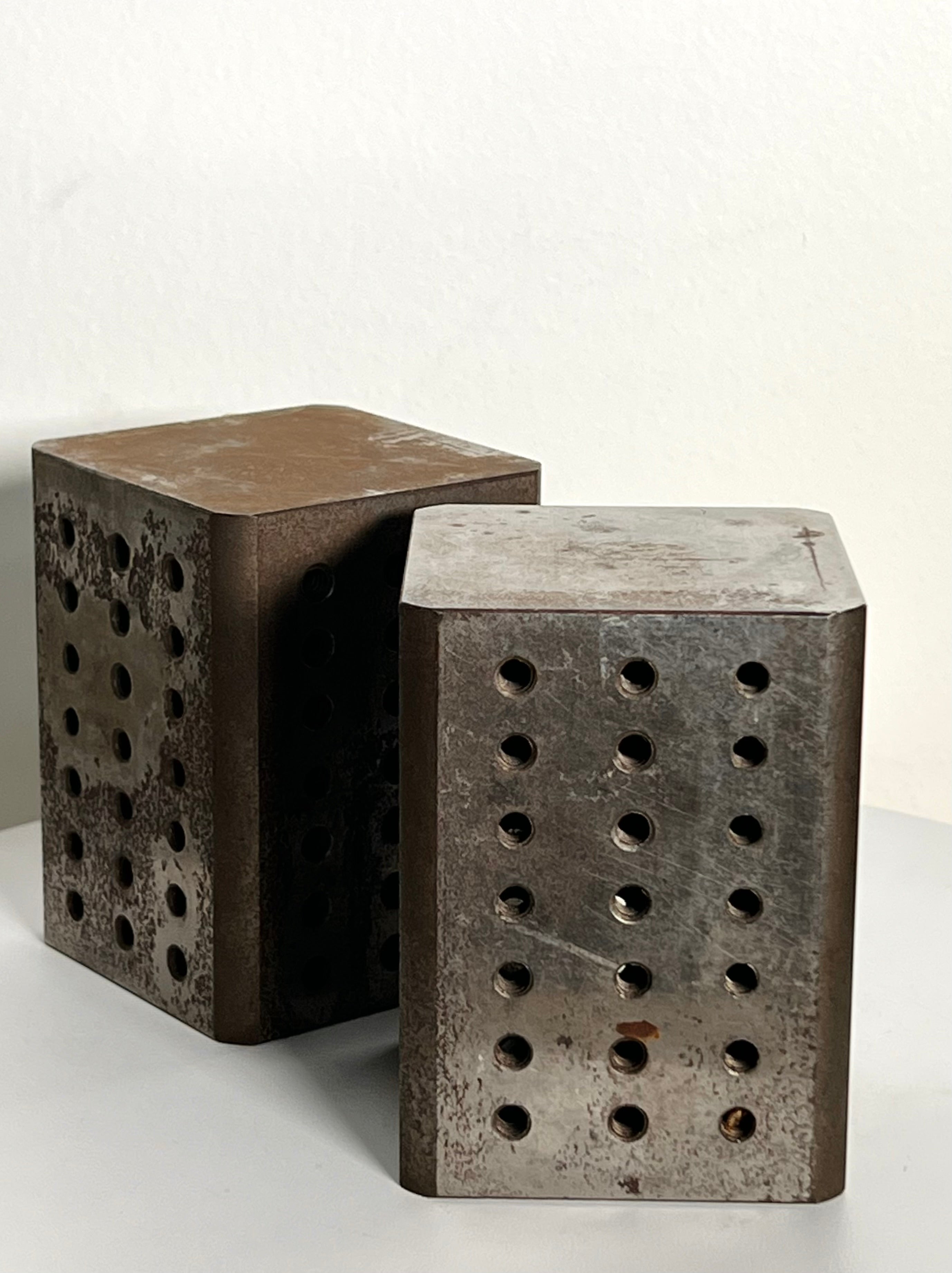Full Metal Cube Drill Weight Bookends (Vintage)