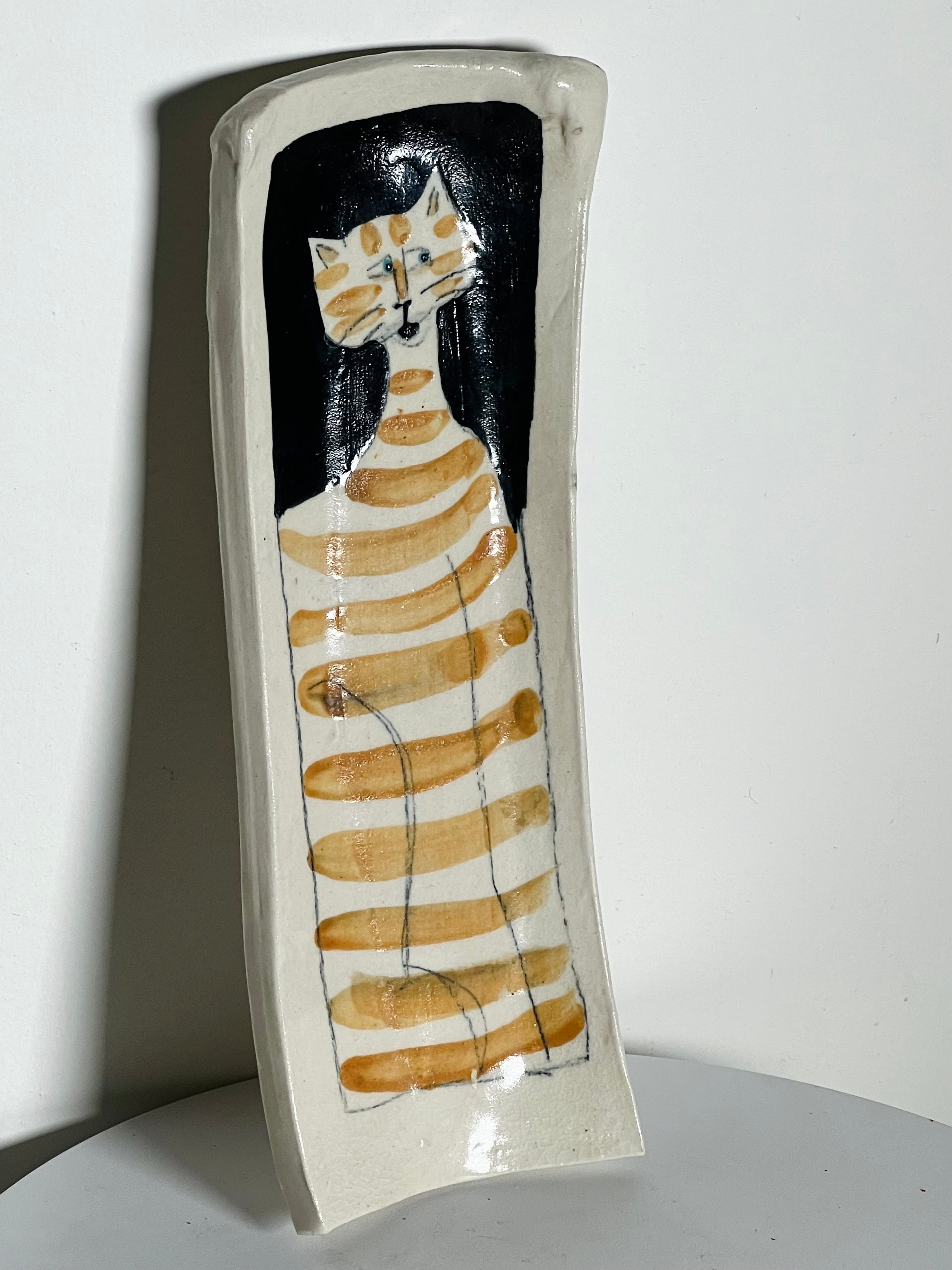 Folk Art Ceramic Cat Tray (Vintage)