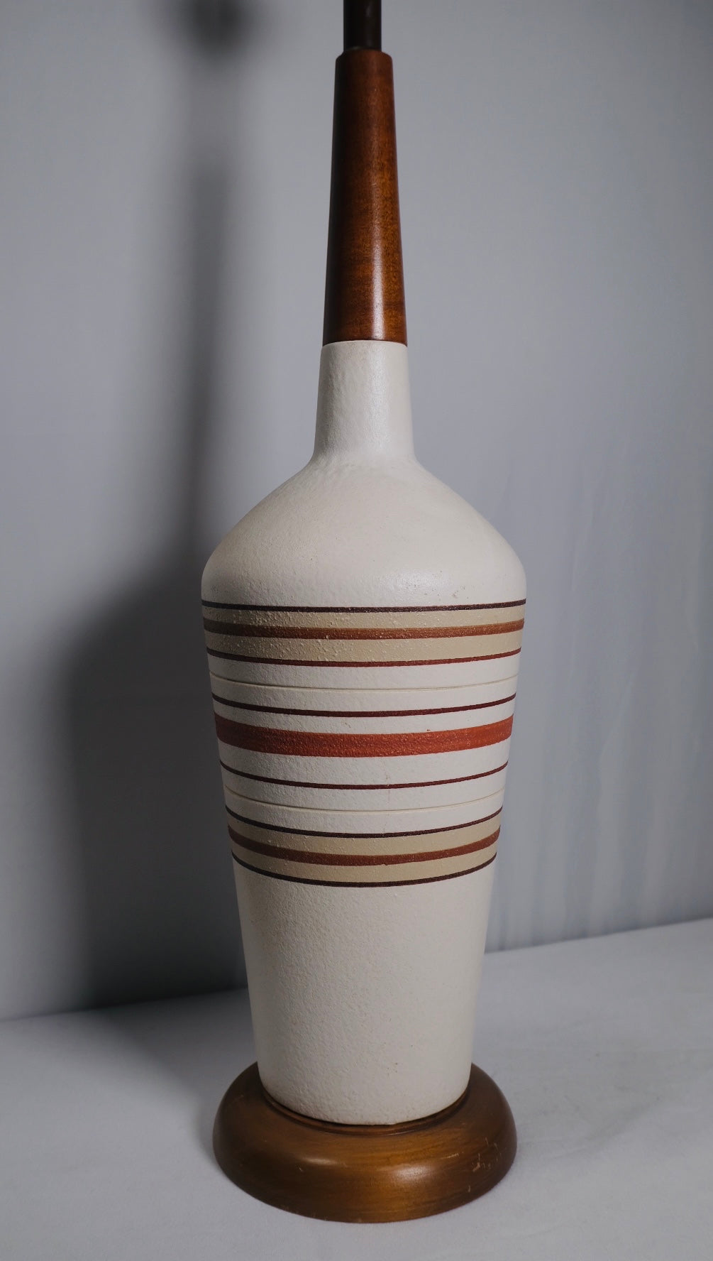 MCM 1960s Italian Banded Pottery Lamp (Vintage)
