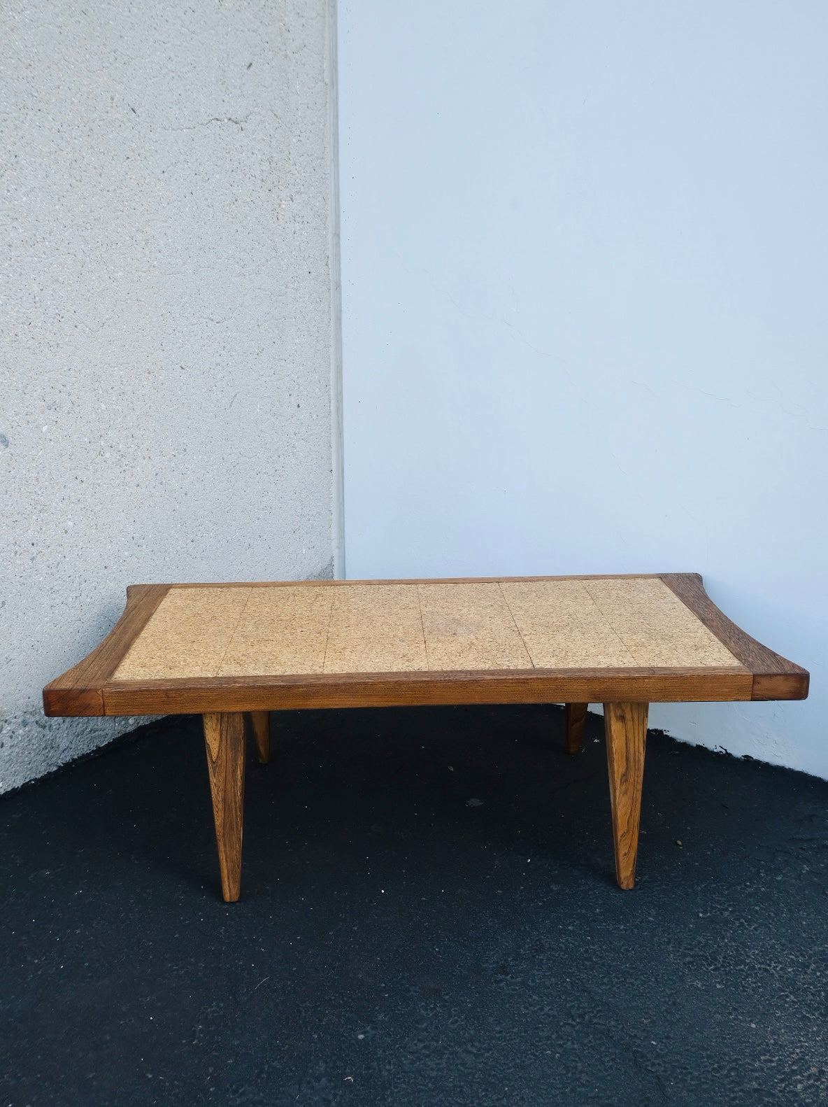 “Paine Furniture” Mid-Century Modern Wooden Cork Top Coffee Table (Vintage)