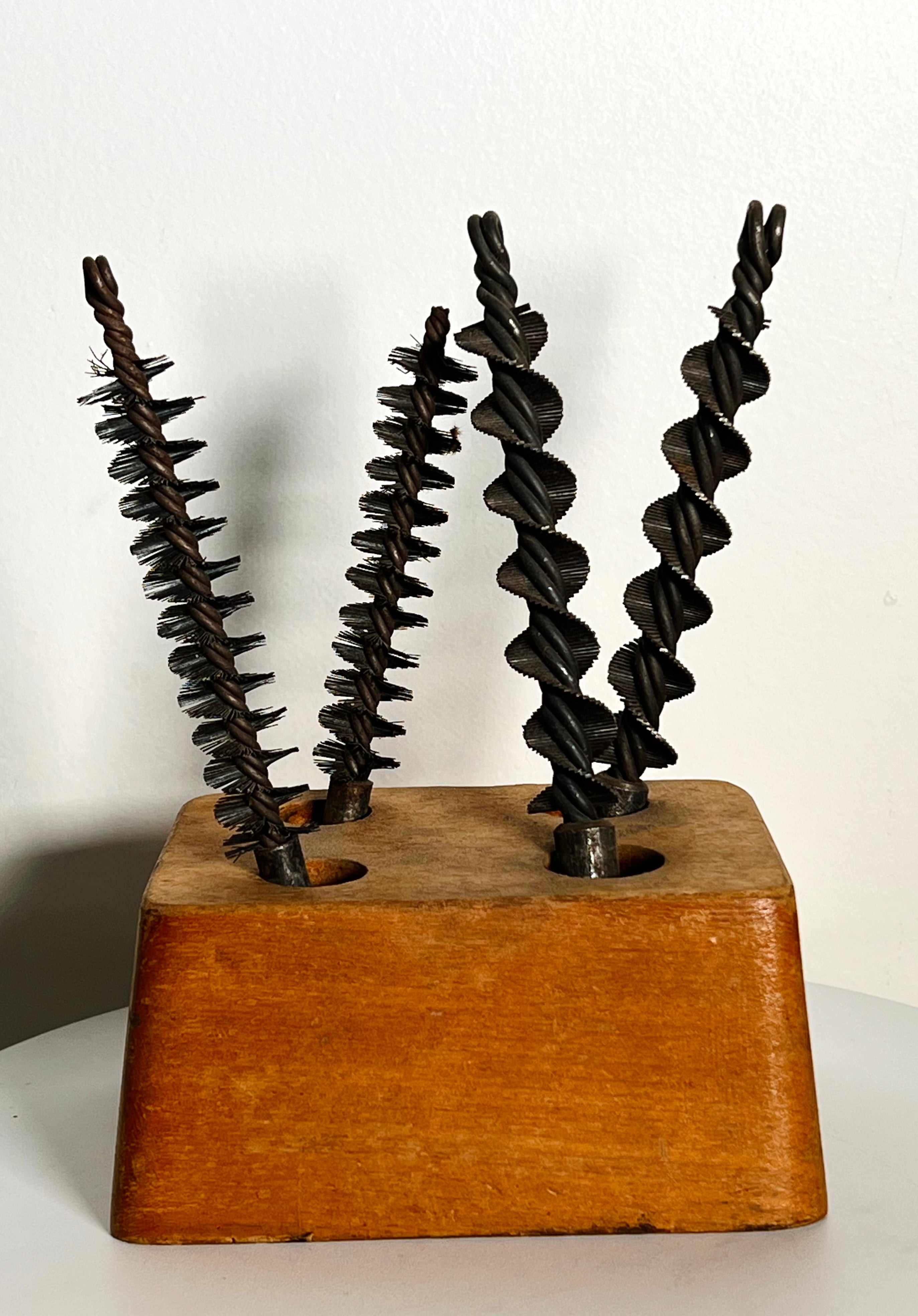 Antique Lathed Turned Wood Drill Holder & Bits (Vintage)