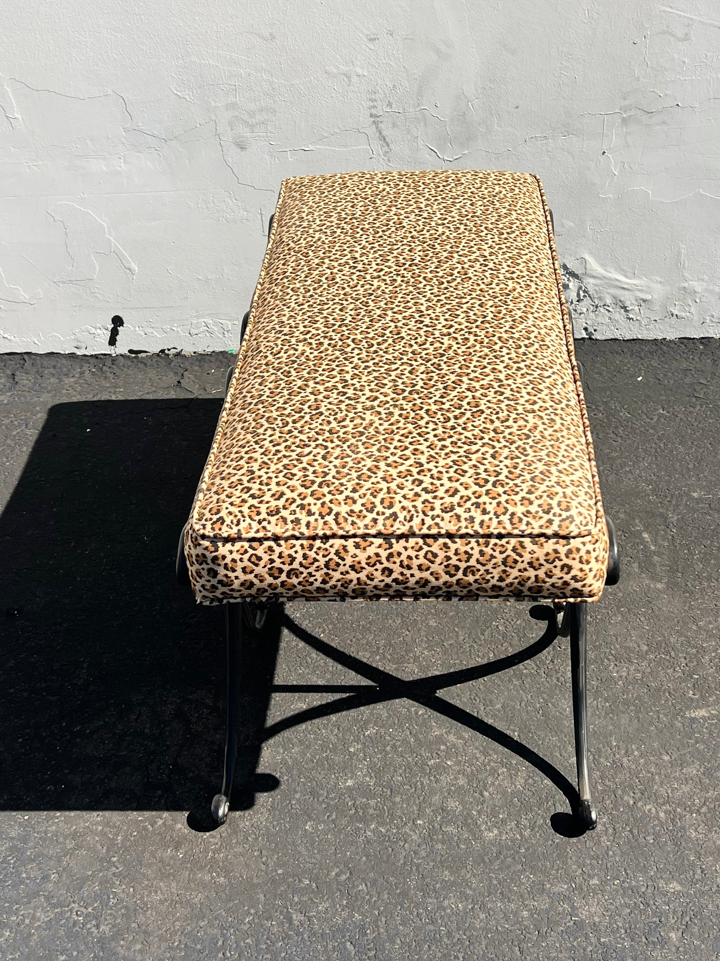 Cheetah Print Wrought Iron Bench (Vintage)