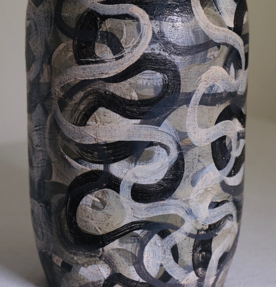 Black And White Swirled Studio Pottery Vase