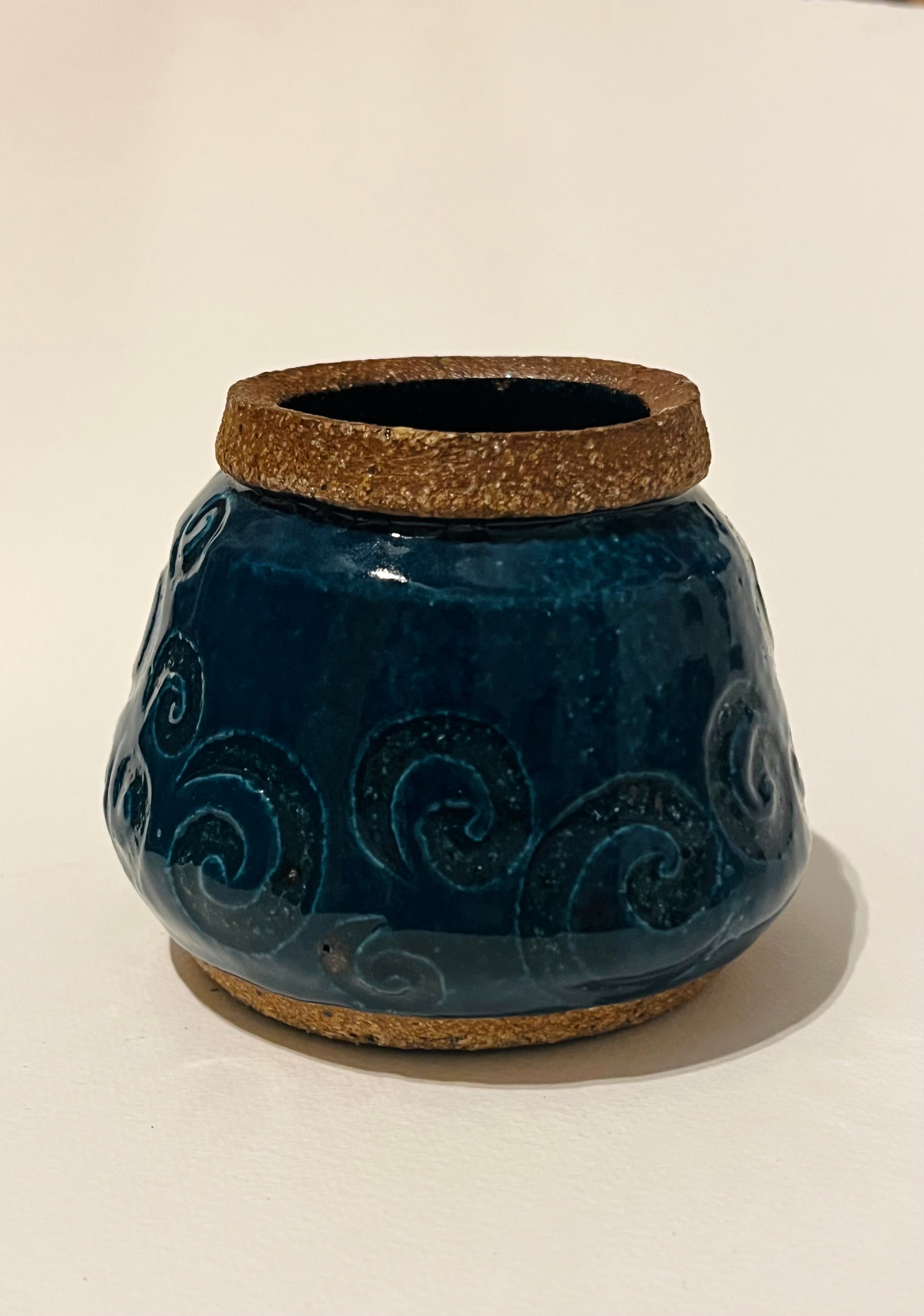 Small Teal Swirl Studio Pot (Vintage)