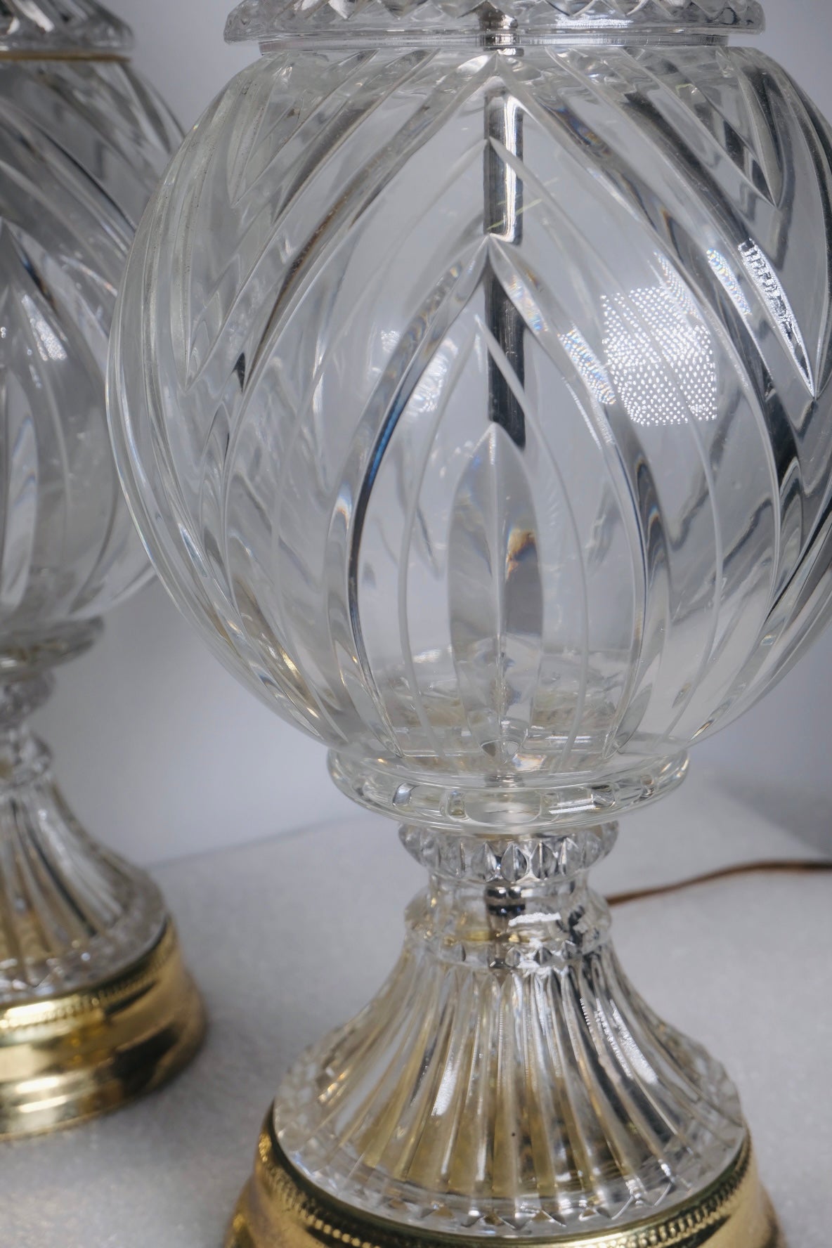 “Hollywood Regency” Crystal Ball And Brass Lamps (Pair/Vintage)