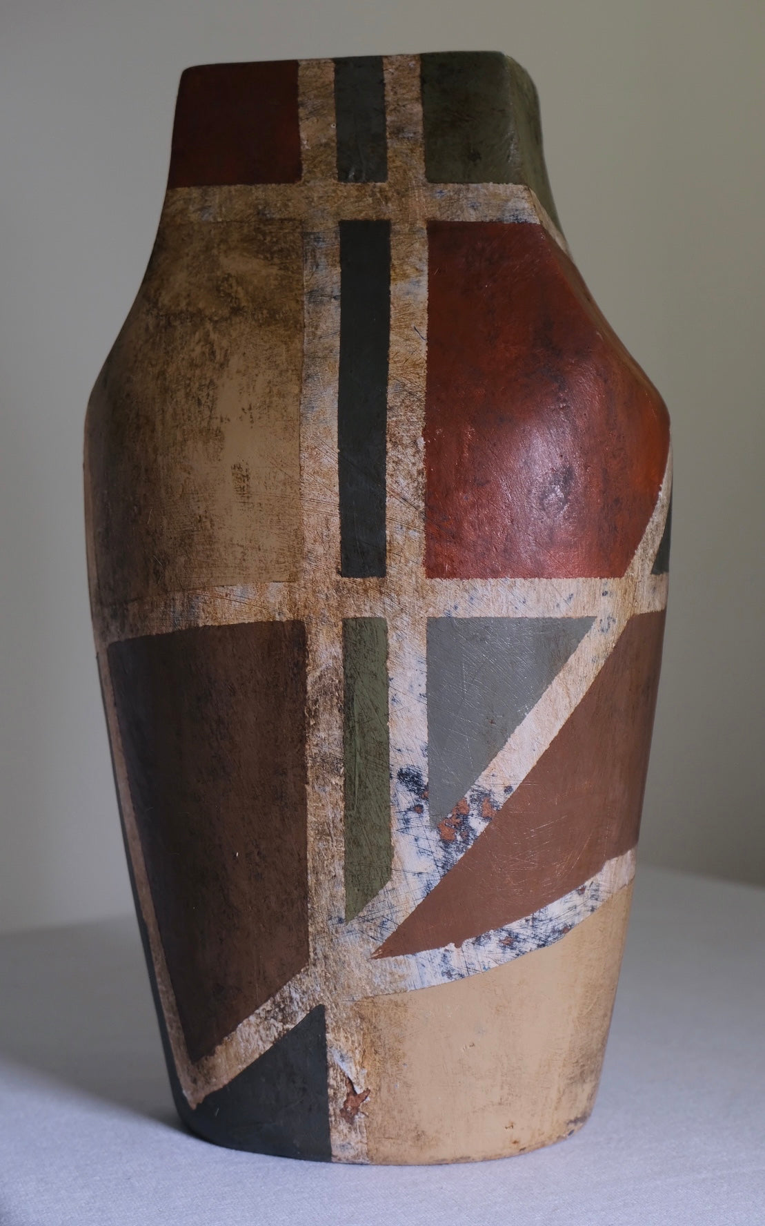 Antiqued Geometry Studio Pottery Vase