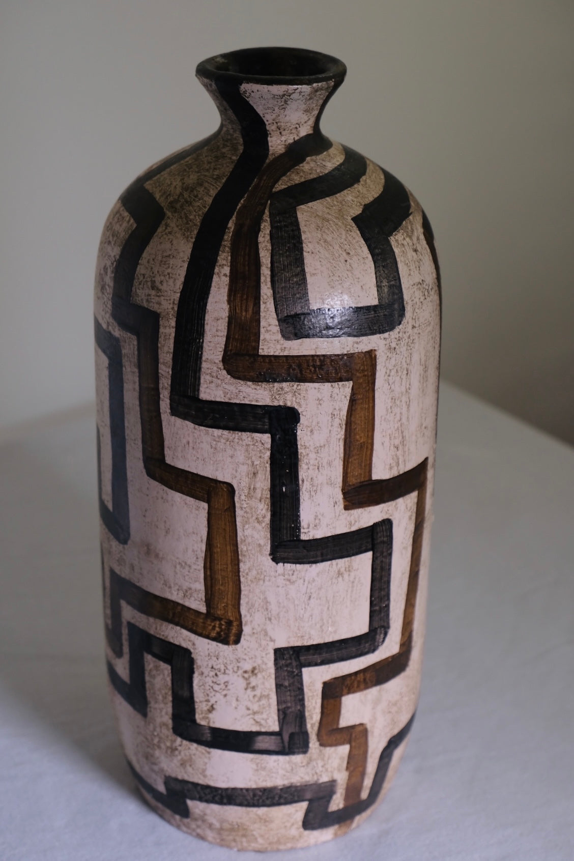 “Grid Line” Cream Abstract Studio Pottery Vase