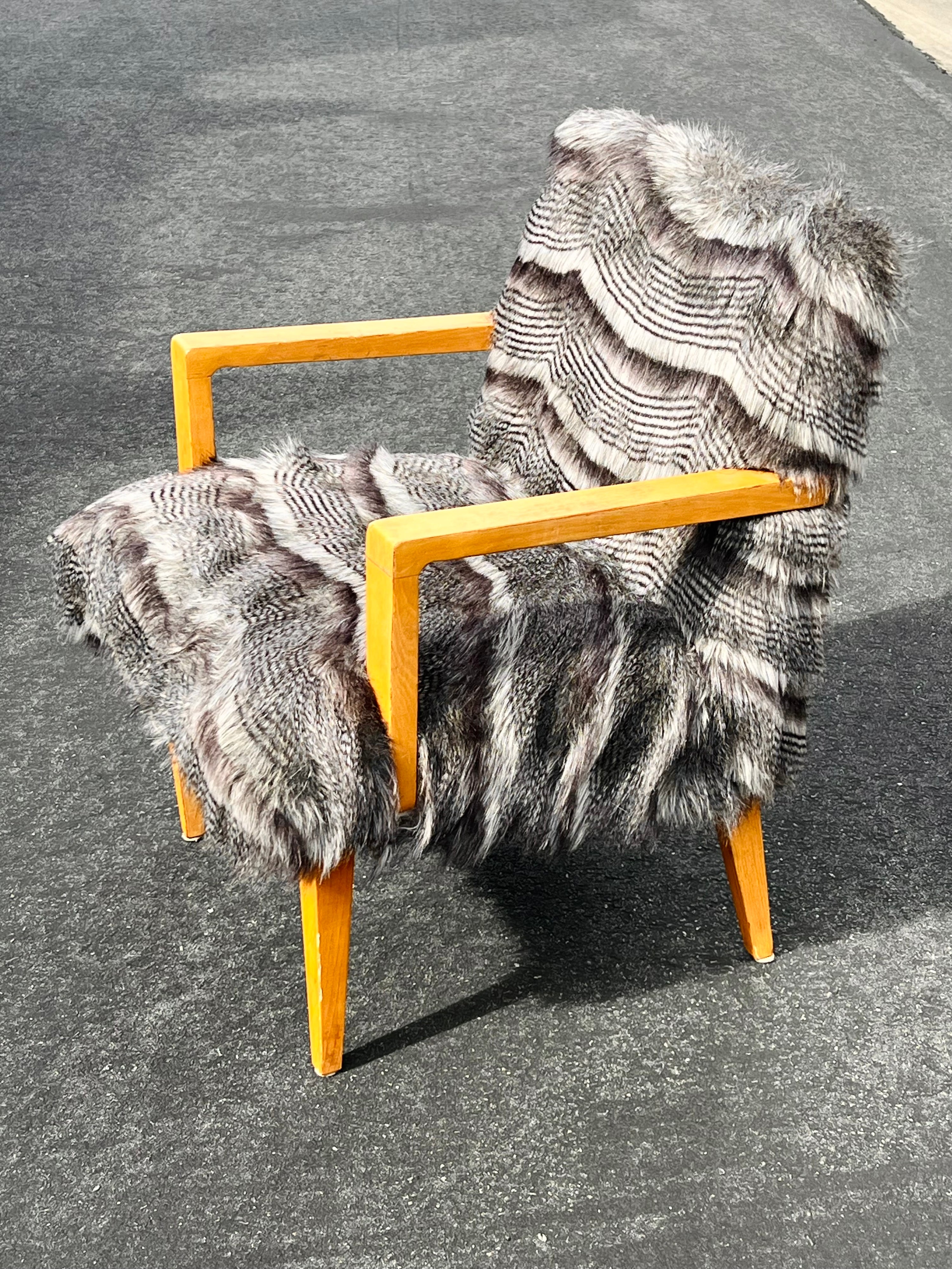 “Franco Albini” Reupholstered Faux Chinchilla Fur Chair (Vintage)
