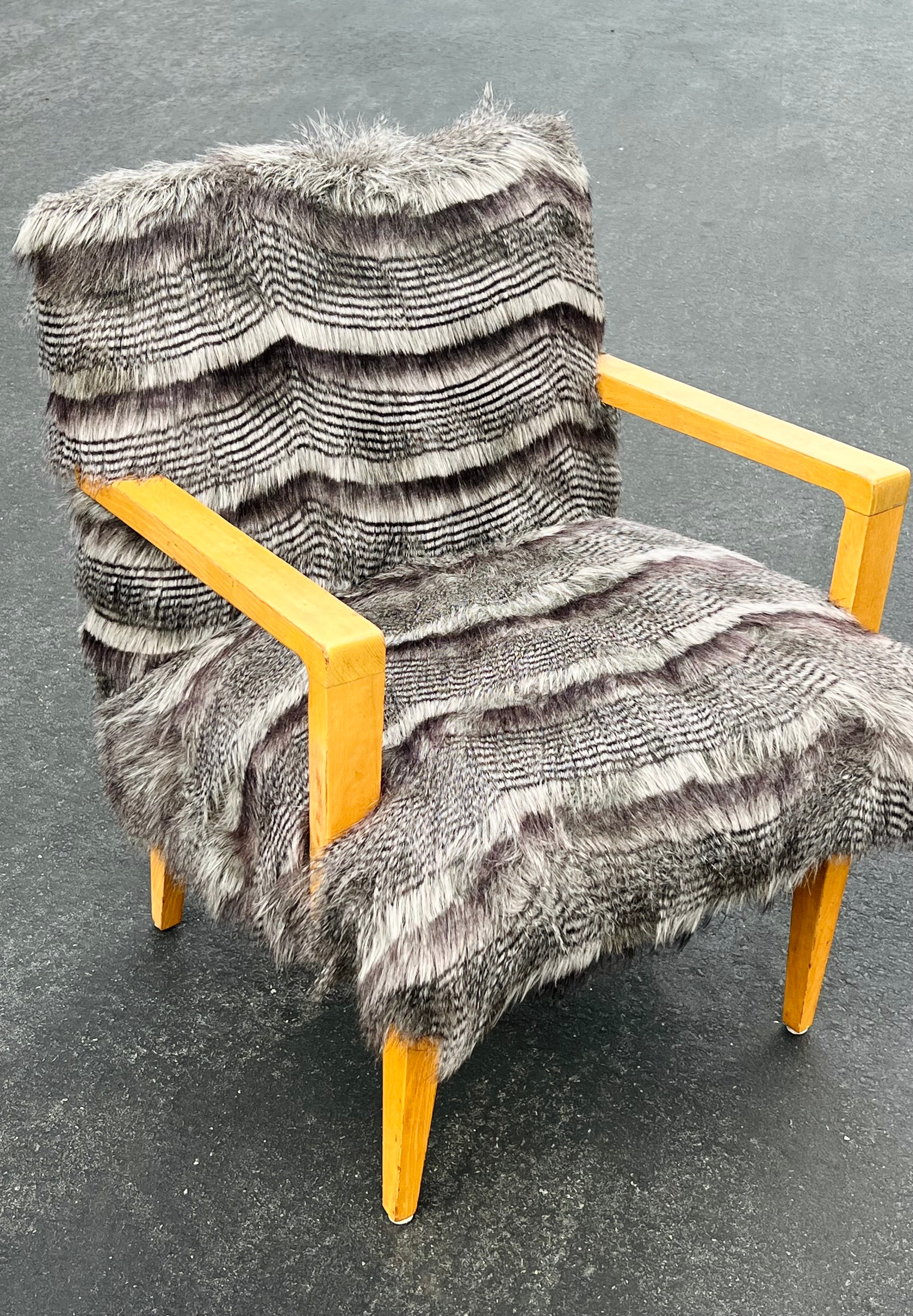 “Franco Albini” Reupholstered Faux Chinchilla Fur Chair (Vintage)