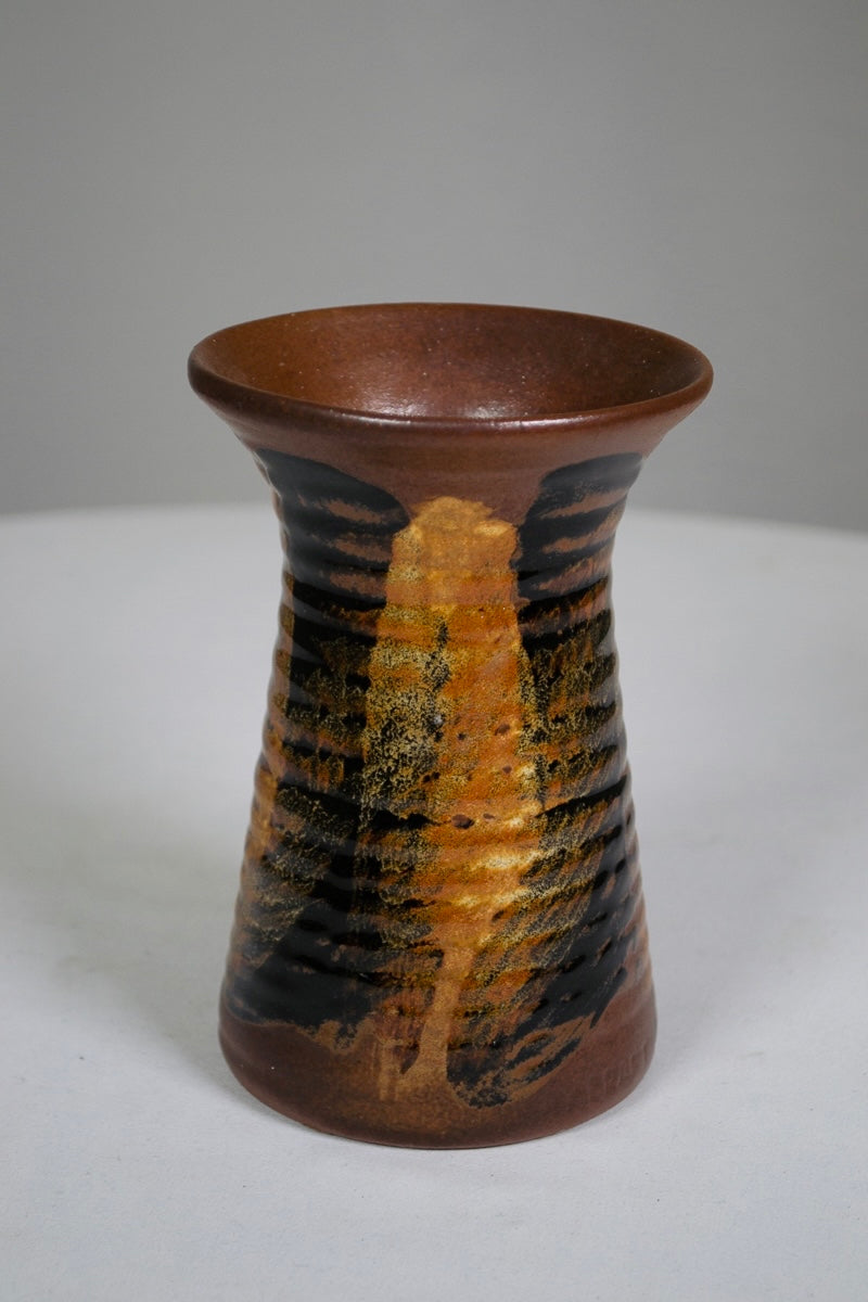 “Pottery Craft” 1960s Brown Stoneware Vase (Vintage)