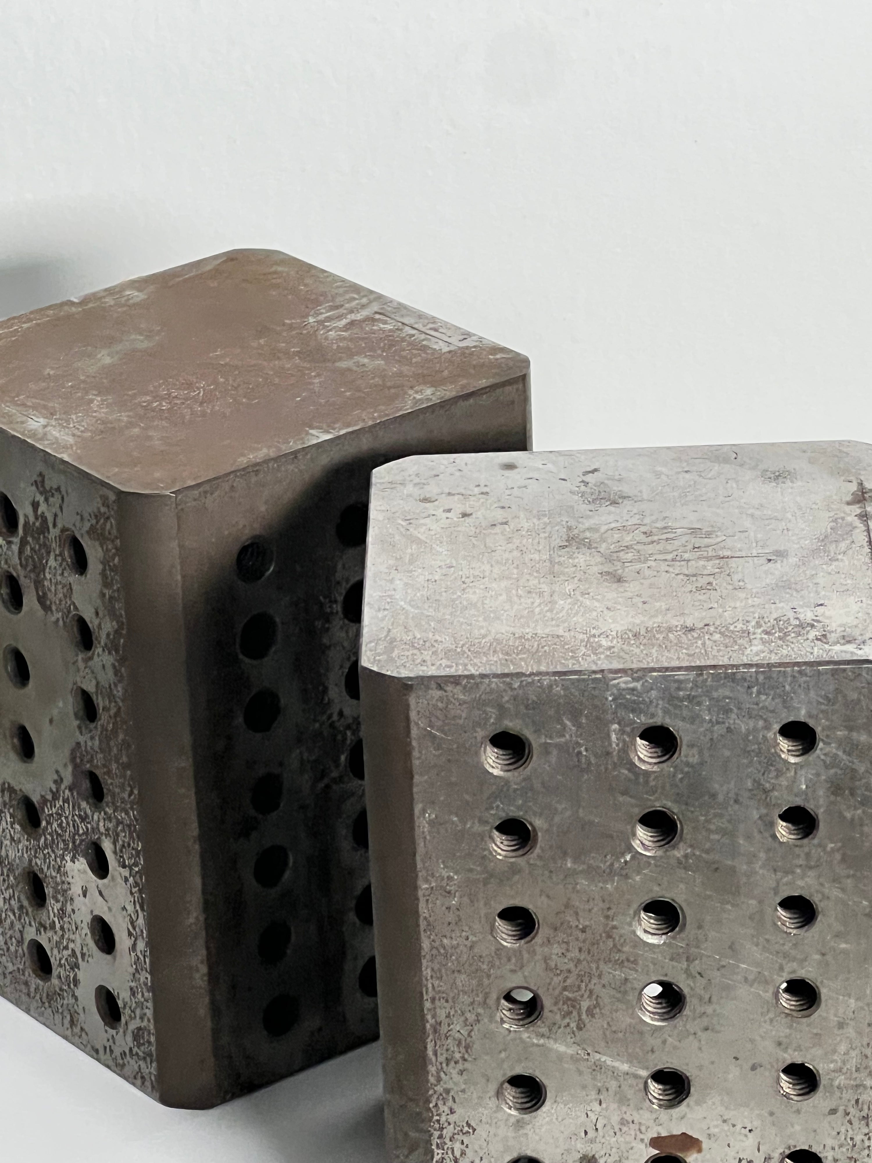 Full Metal Cube Drill Weight Bookends (Vintage)