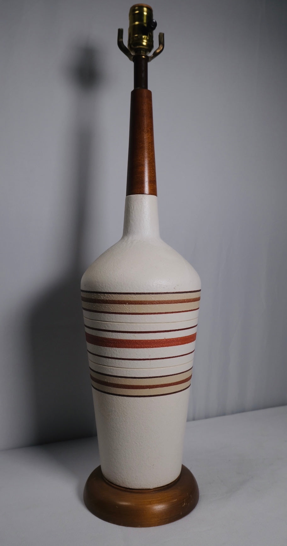 MCM 1960s Italian Banded Pottery Lamp (Vintage)