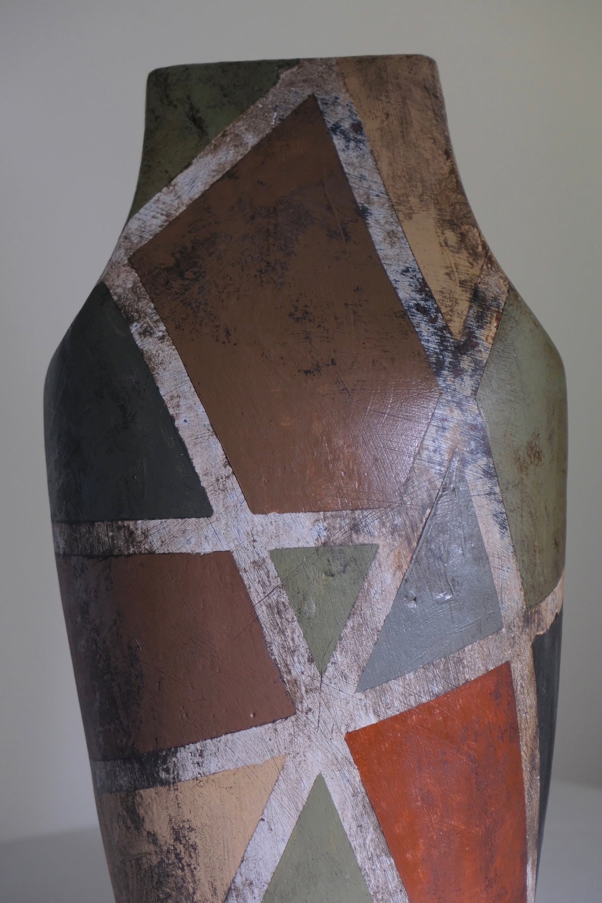 Antiqued Geometry Studio Pottery Vase
