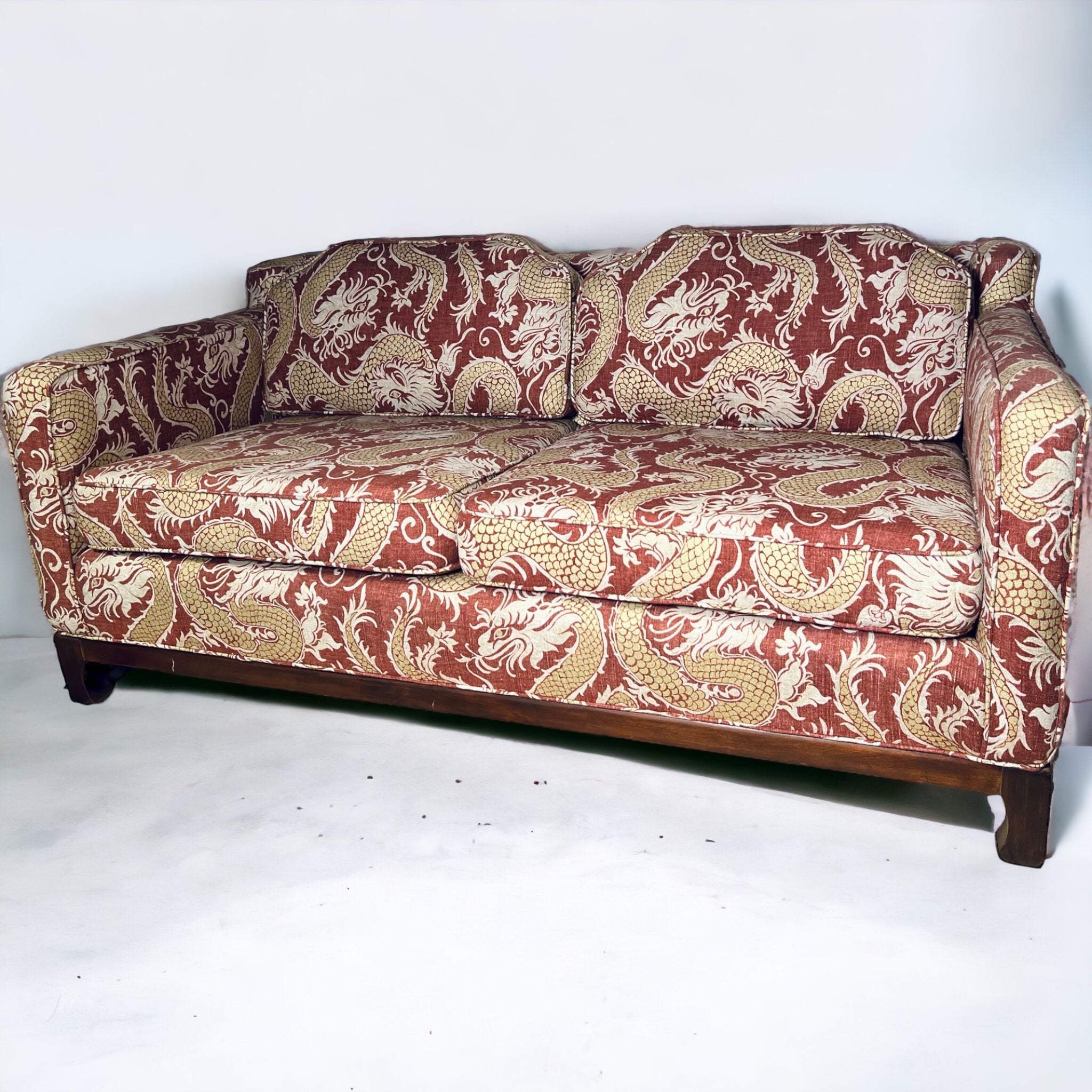Vintage Hollywood Regency Reupholstered Linen Couch (SOLD)