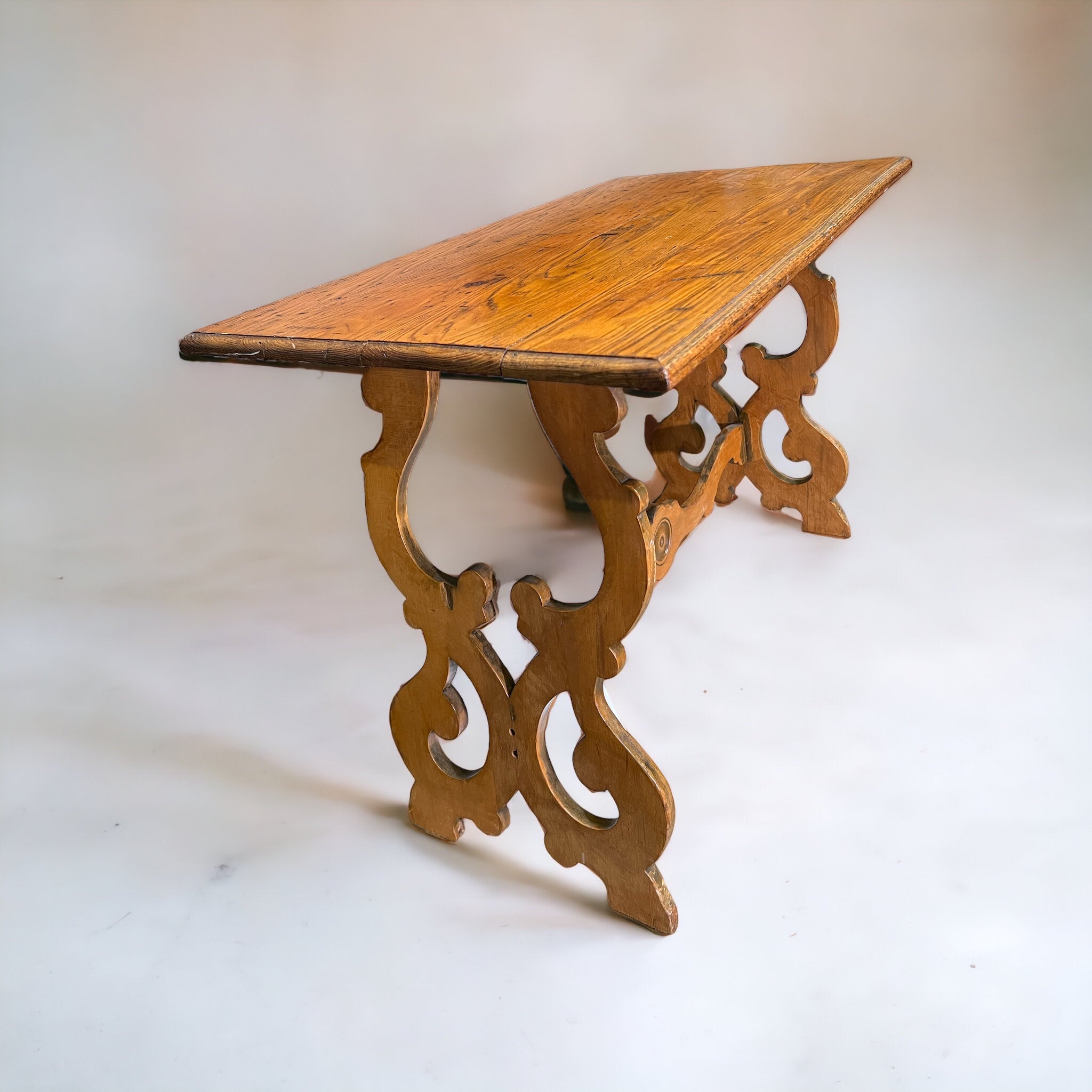 Wooden Spanish Antique Wood Trestle Table (Vintage)