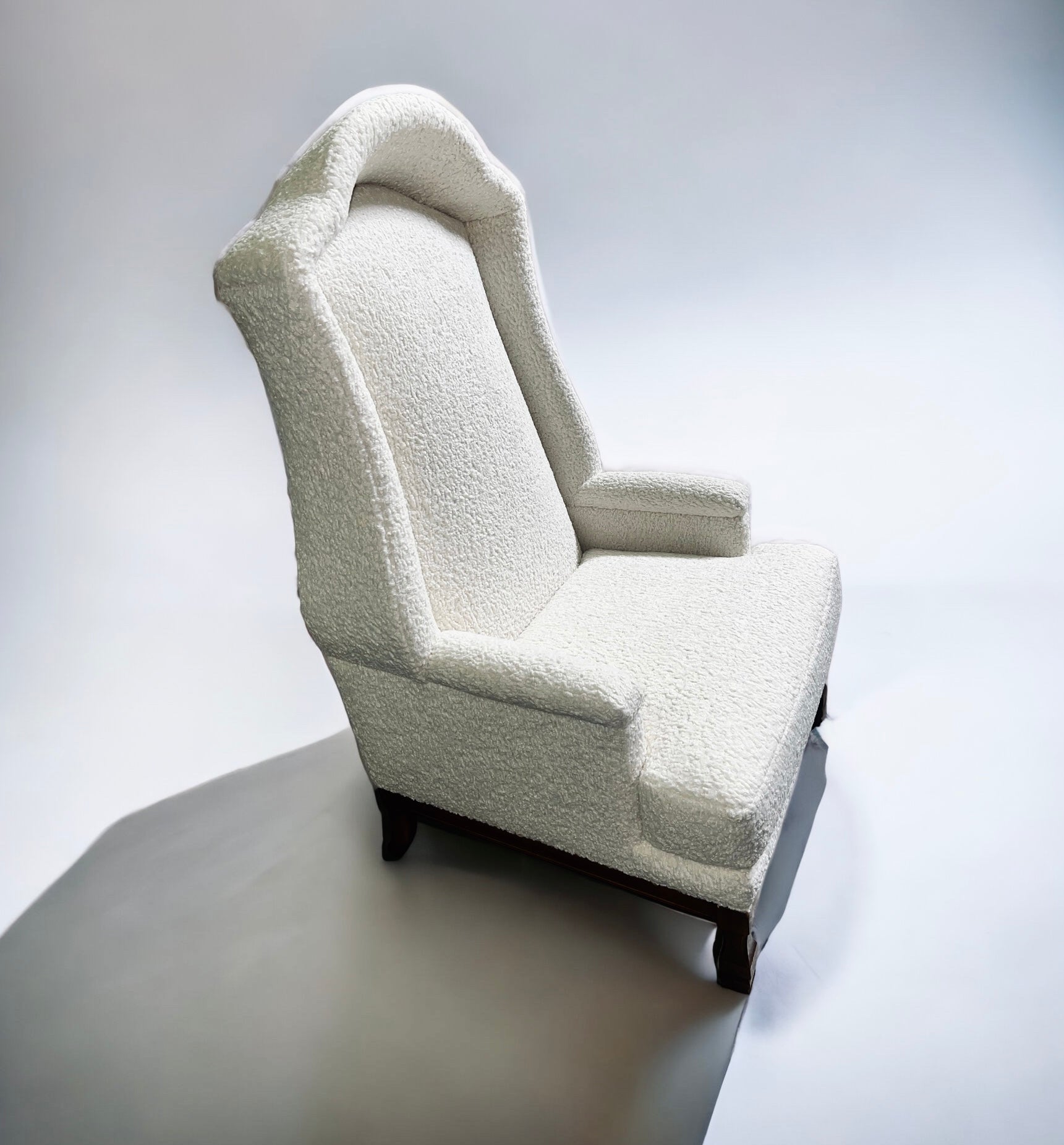 Cream Bouclé Hollywood Regency Hooded Chair (Vintage)