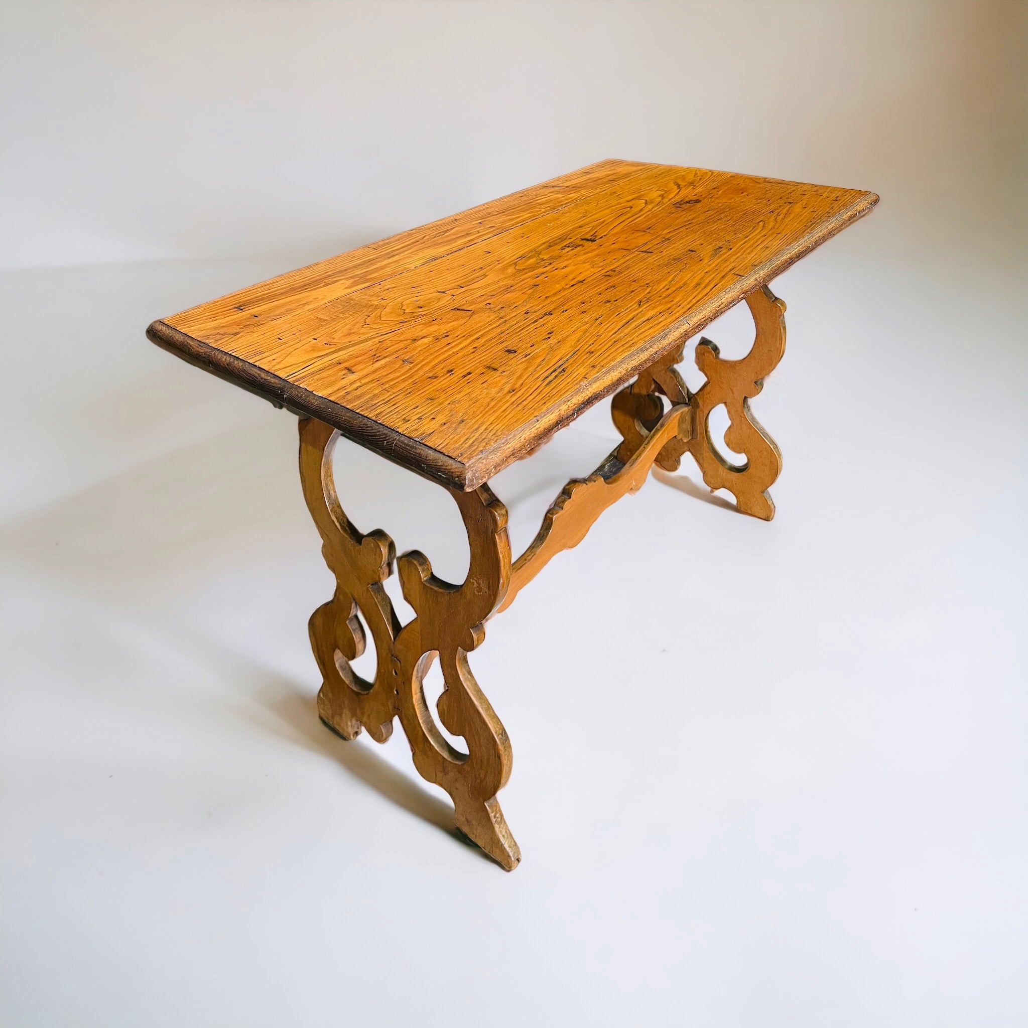 Wooden Spanish Antique Wood Trestle Table (Vintage)