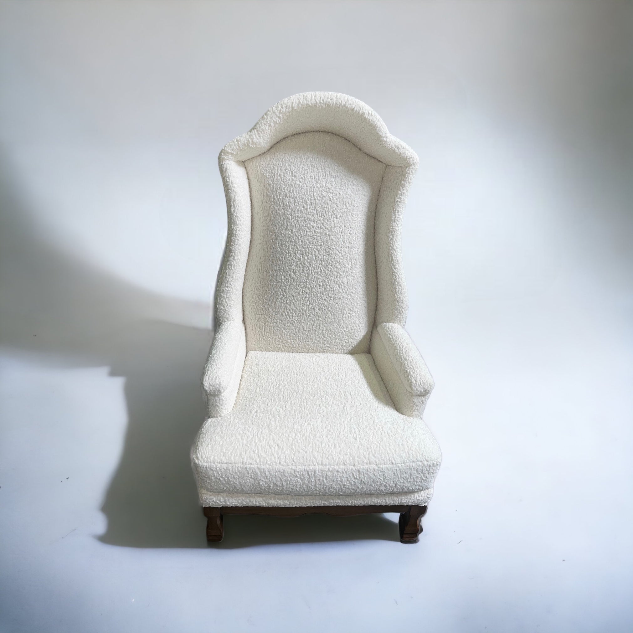 Cream Bouclé Hollywood Regency Hooded Chair (Vintage)