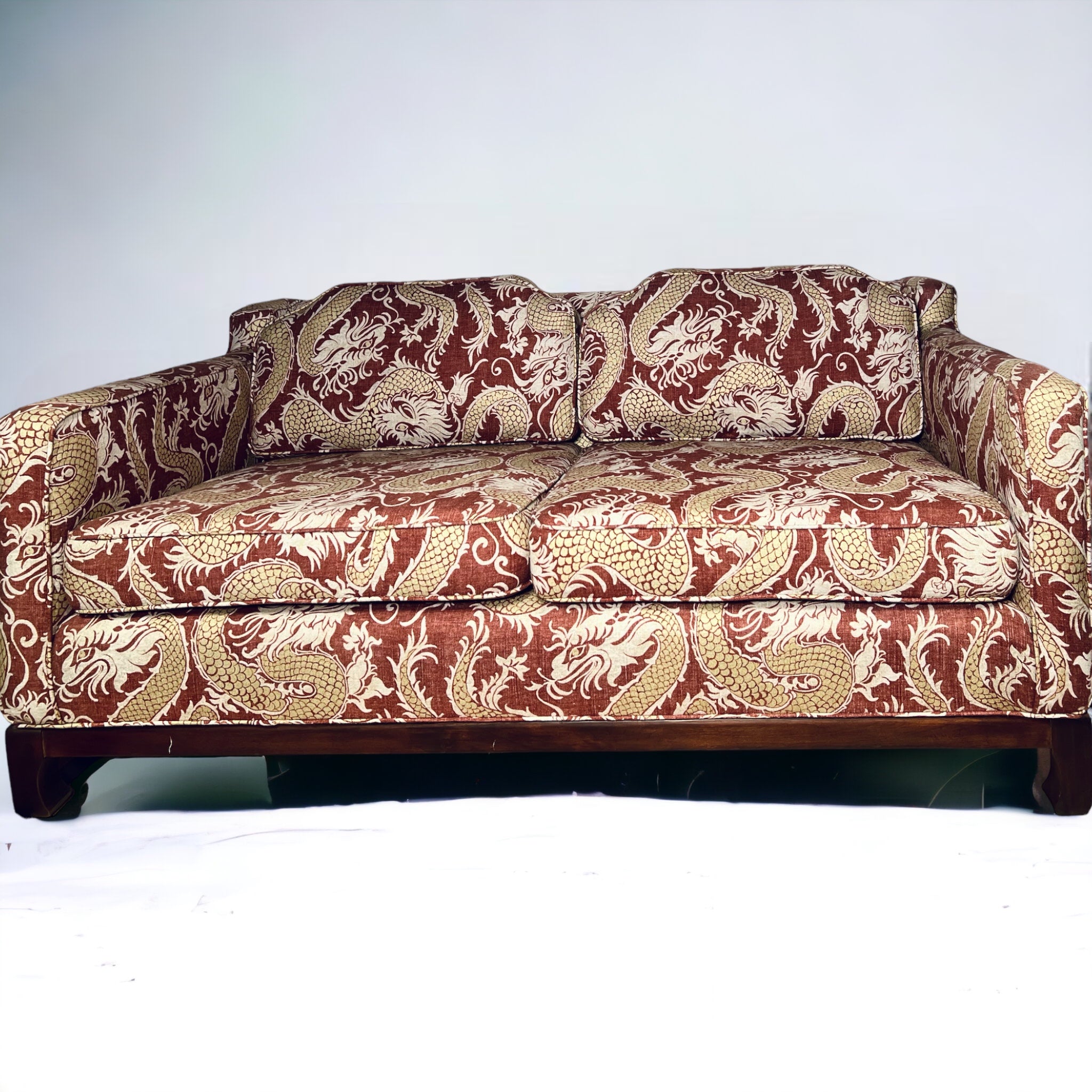 Vintage Hollywood Regency Reupholstered Linen Couch