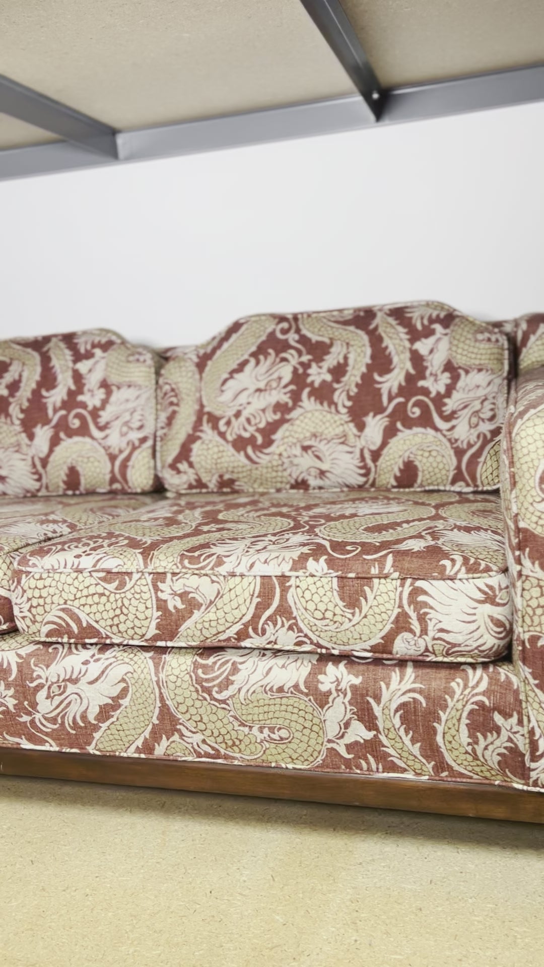 Vintage Hollywood Regency Reupholstered Linen Couch