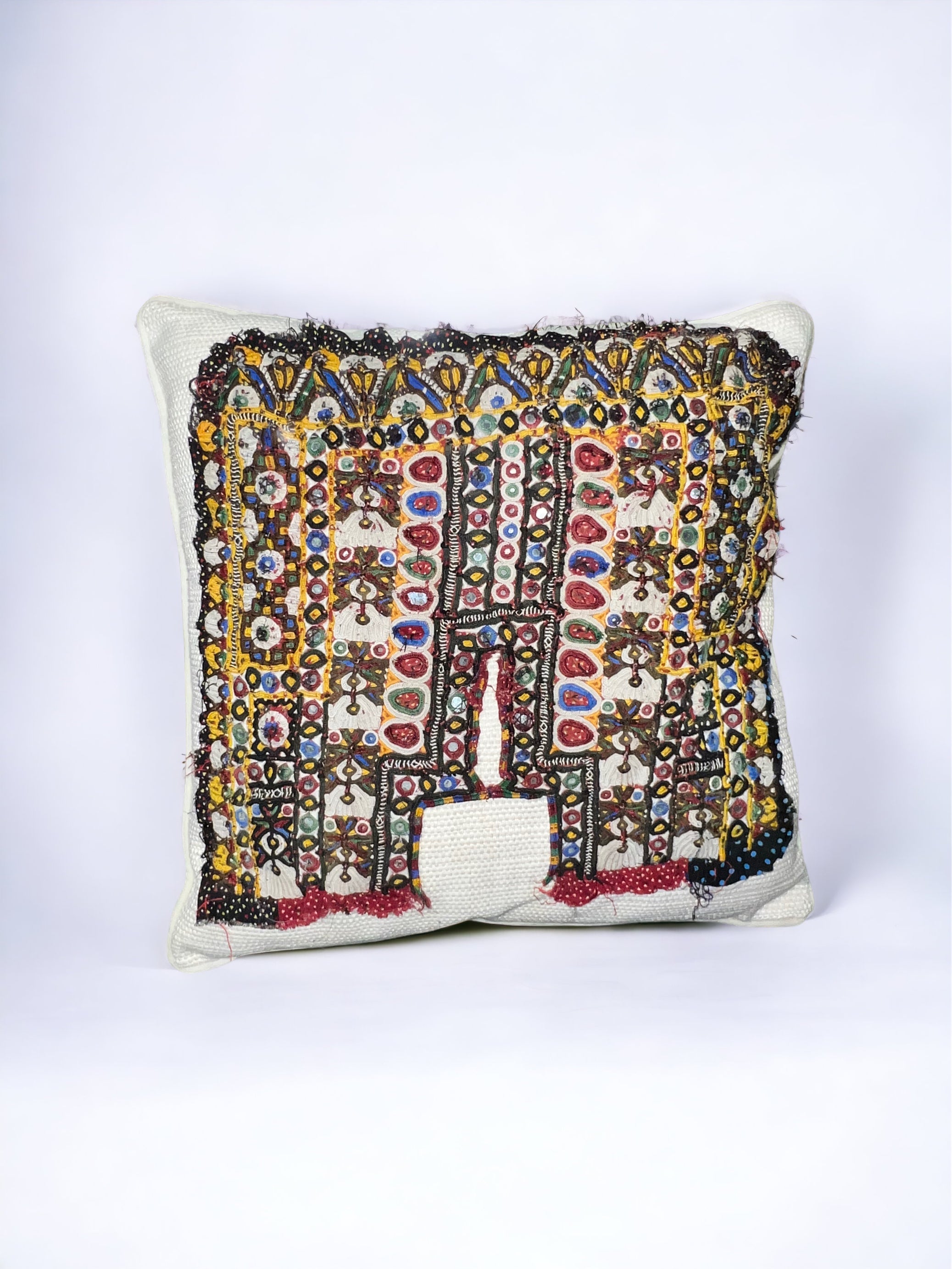 Tribal Yellow Embellished Pillow