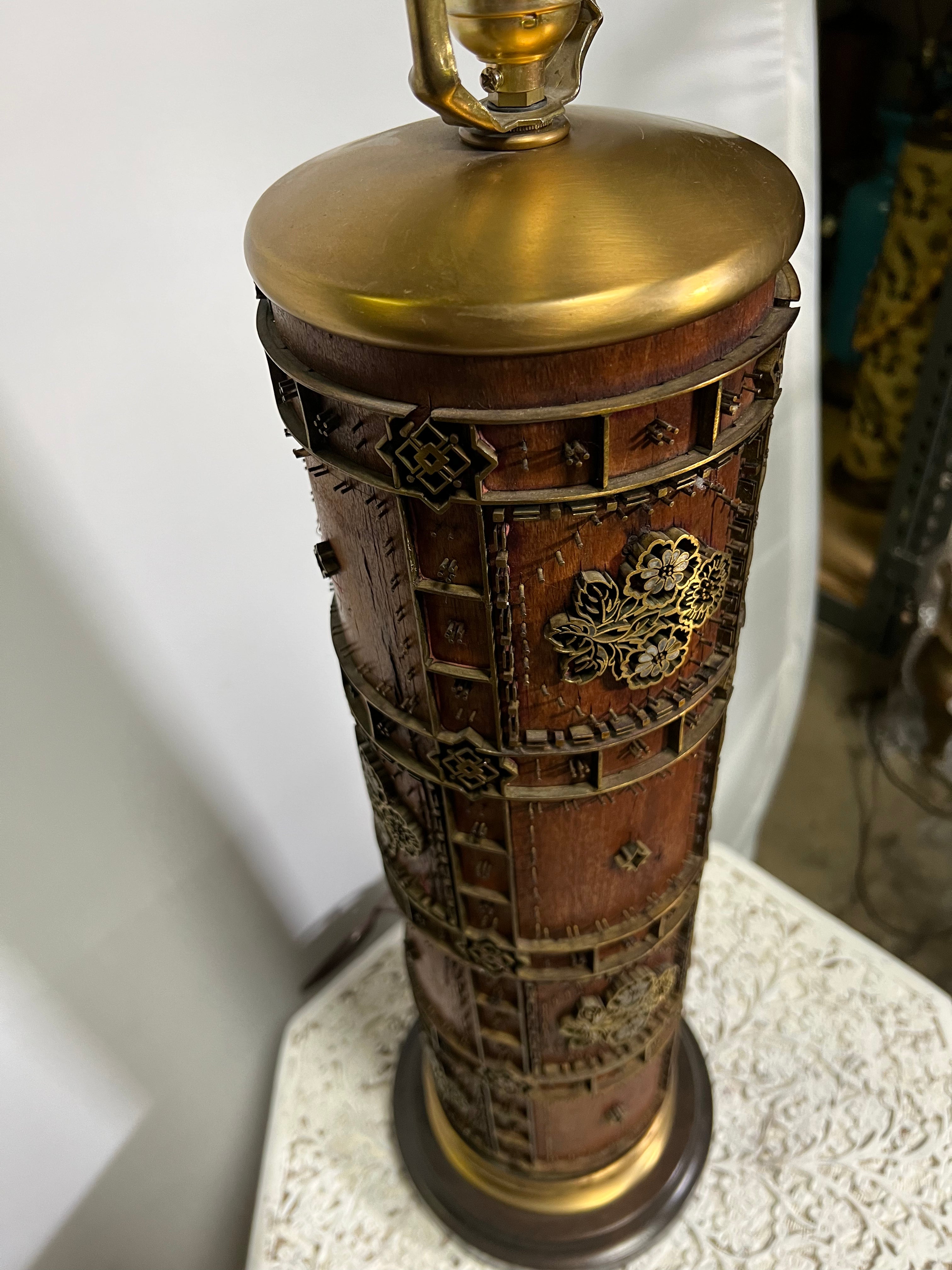 Wooden/Brass Wallpaper Roller Lamp