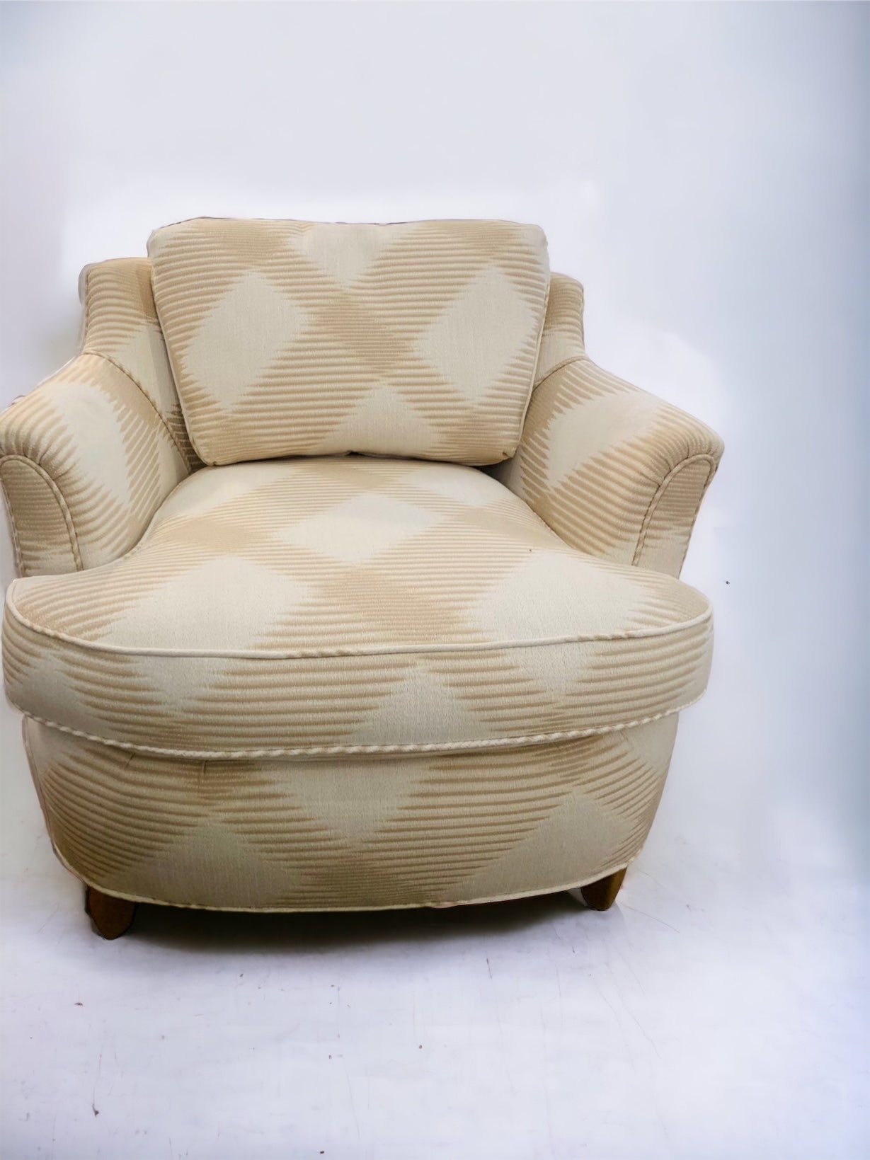 Cream Ivory Plaid 1940s Club Chairs (pair)