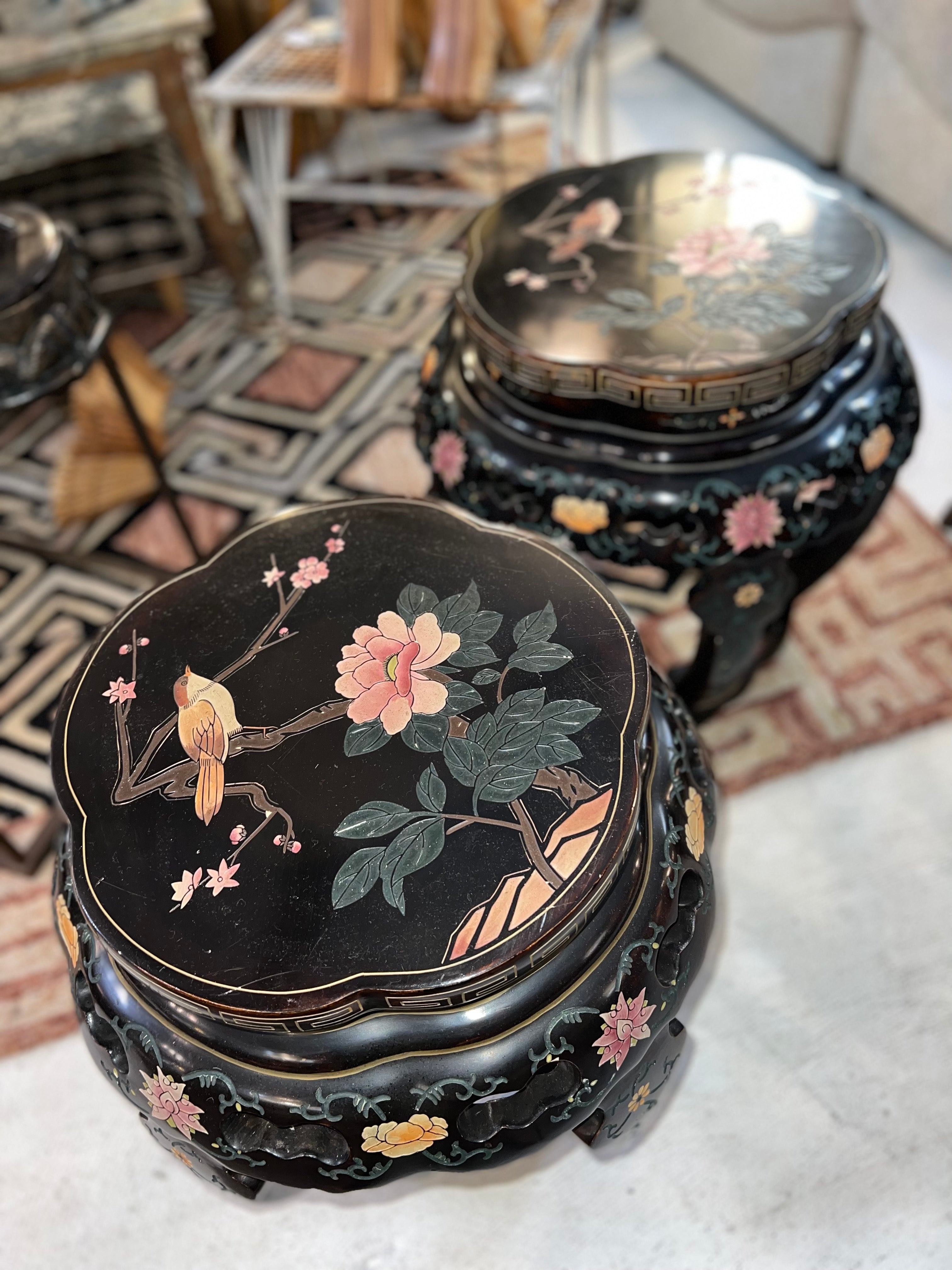 Hand Carved Asian Side Tables (Pair)